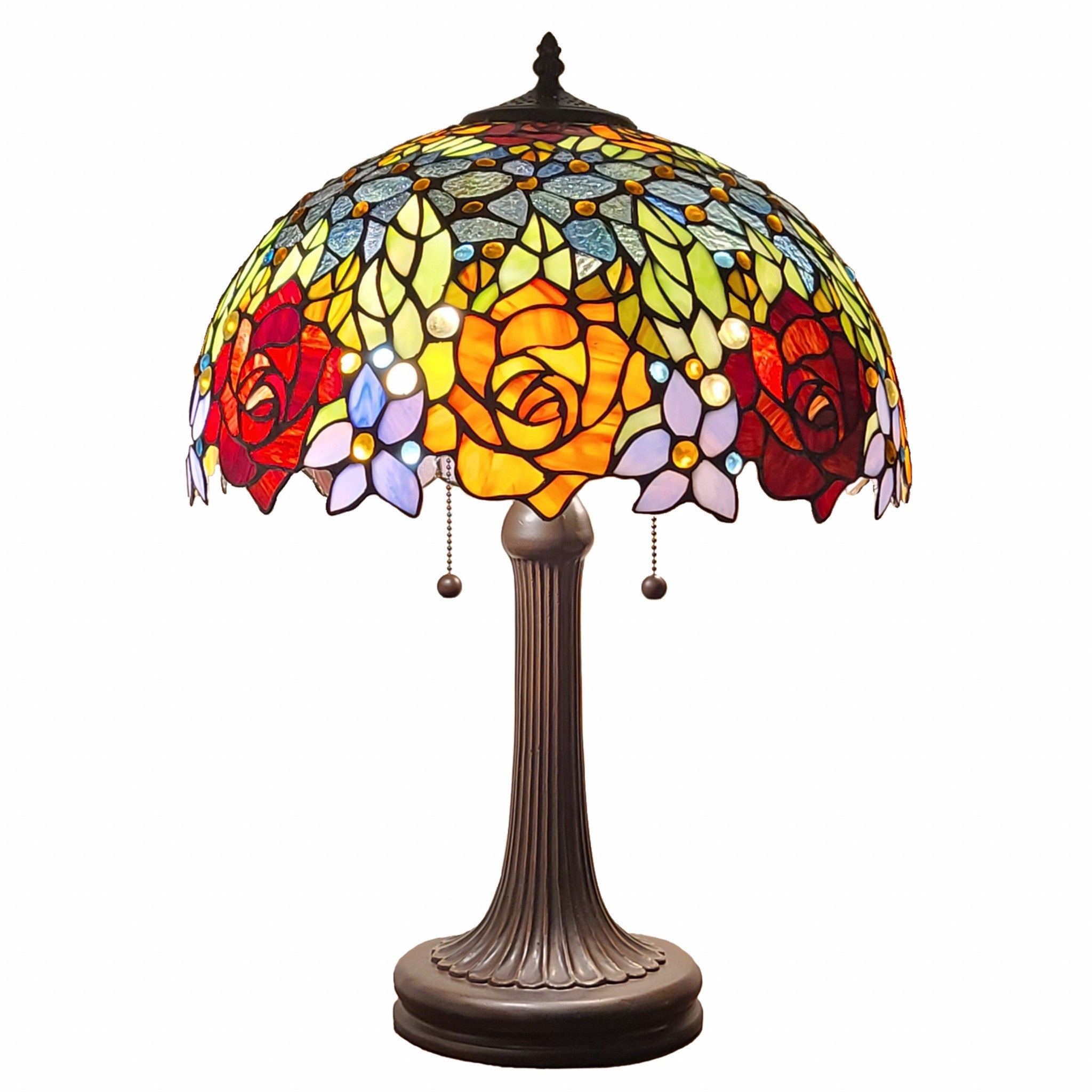 23 Stained Glass Two Light Jeweled Flowery Accent Table Lamp
