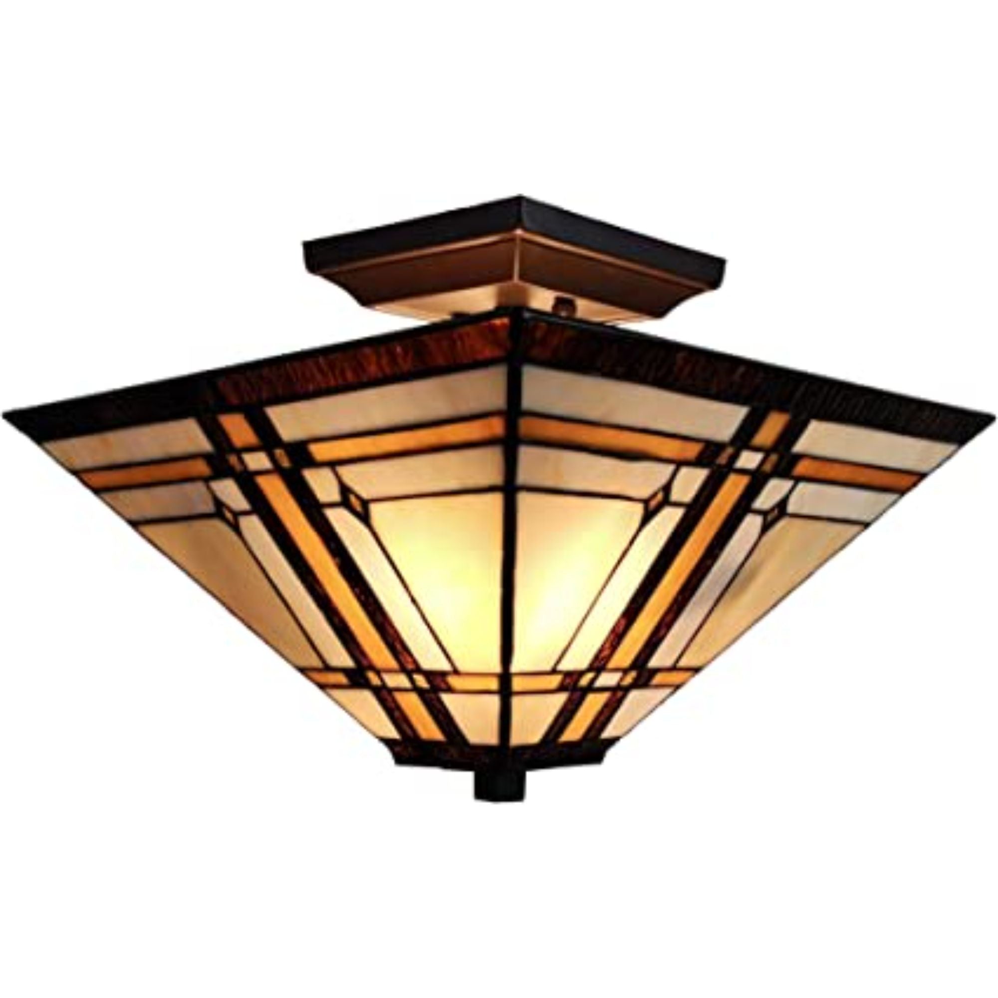 Brown and Amber Tiffany Style Mission Semi Flush Dimmable ceiling Light