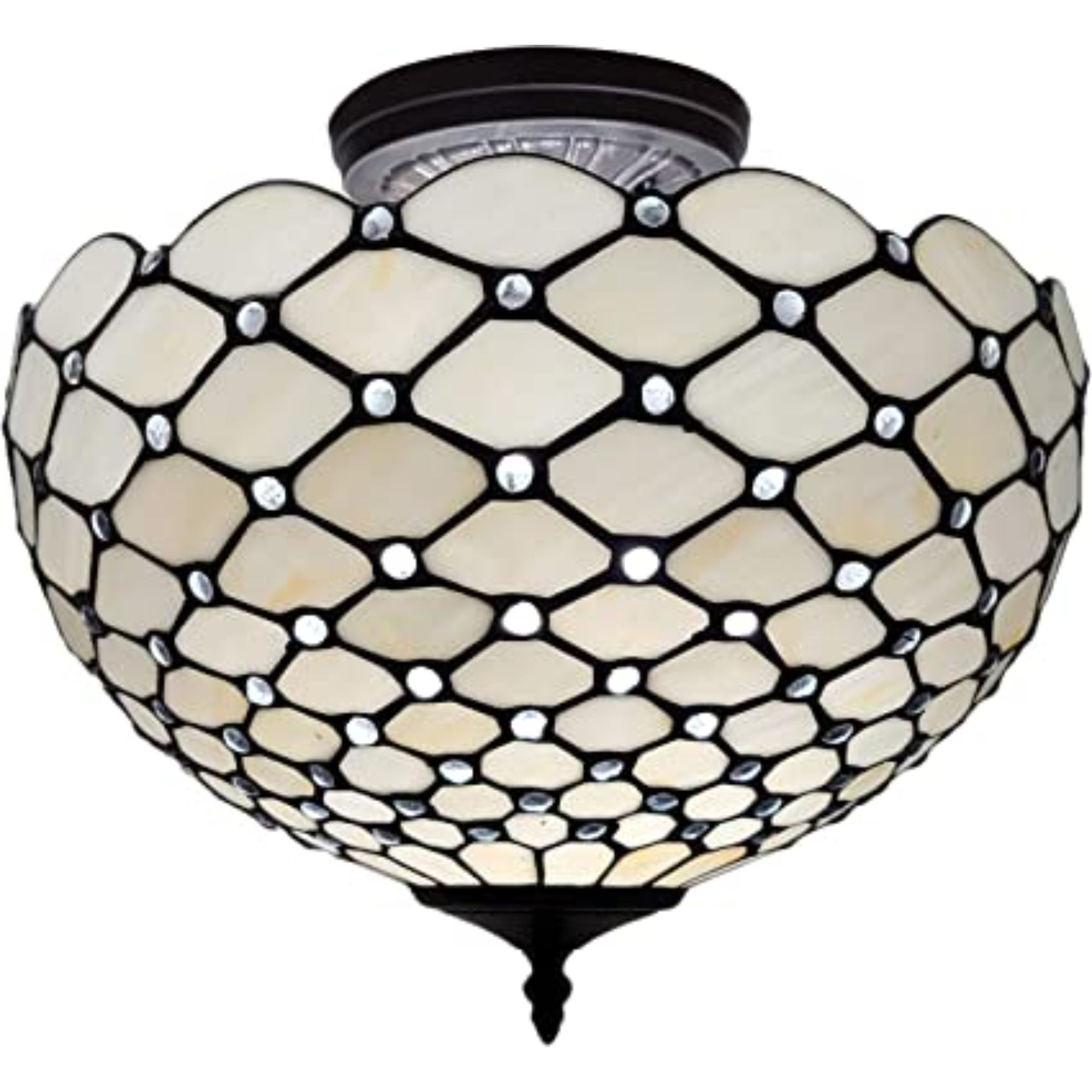 Black And White Tiffany Style Two Light Semi Flush Ceiling Lamp