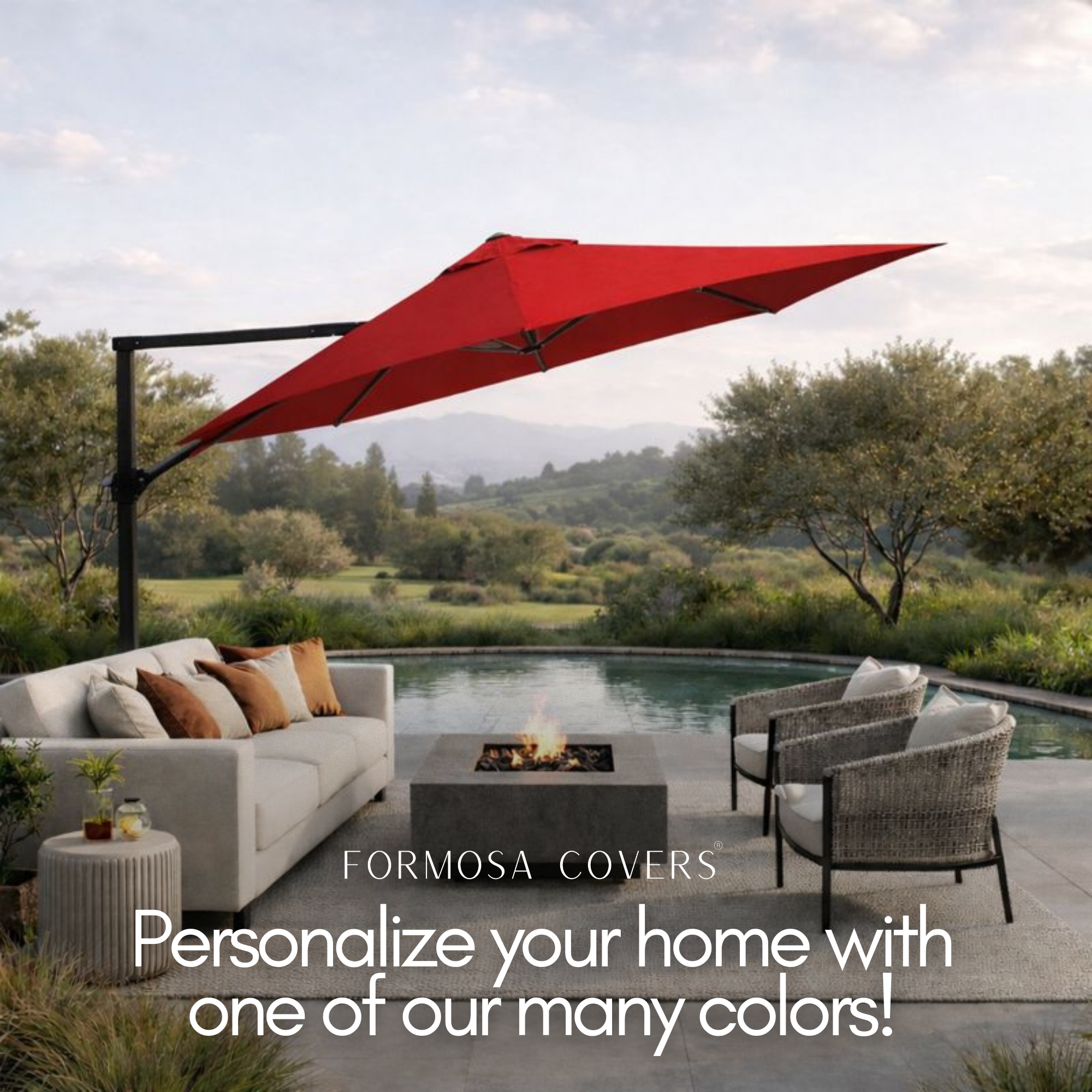 10ft Cantilever Supported Bar Umbrella 8 Rib Replacement Canopy Red