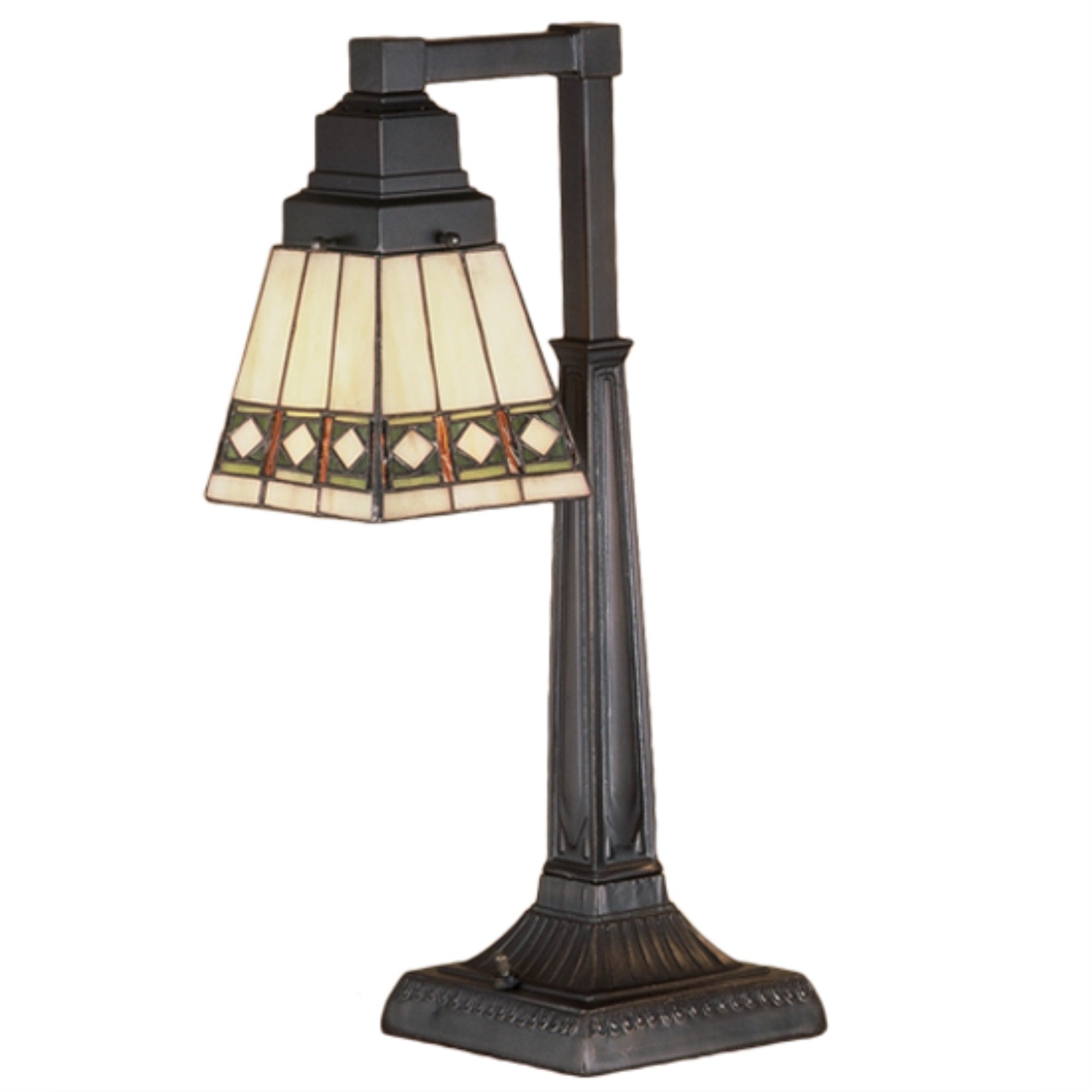 Meyda Tiffany 20in Diamond Band Mission Desk Lamp, Stained Glass, Tiffany Glass