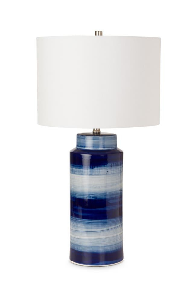 Set Of Two 30'' Blue And White Swirl Ceramic Table Lamps With White Shade