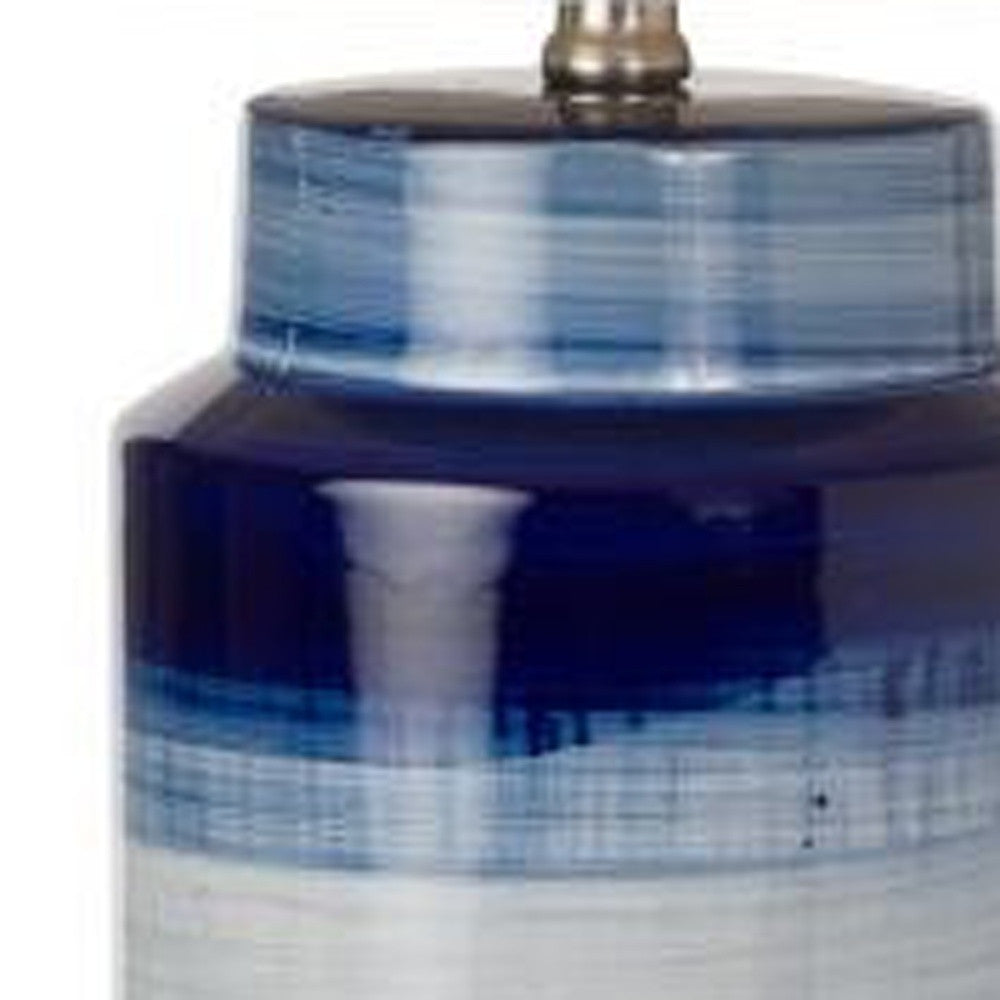 Set Of Two 30'' Blue And White Swirl Ceramic Table Lamps With White Shade