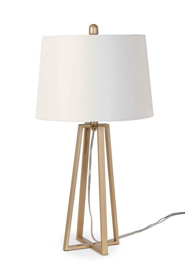 Set of Two 29'' Gold  Metal Open Geometric Table Lamps With Off White Shade
