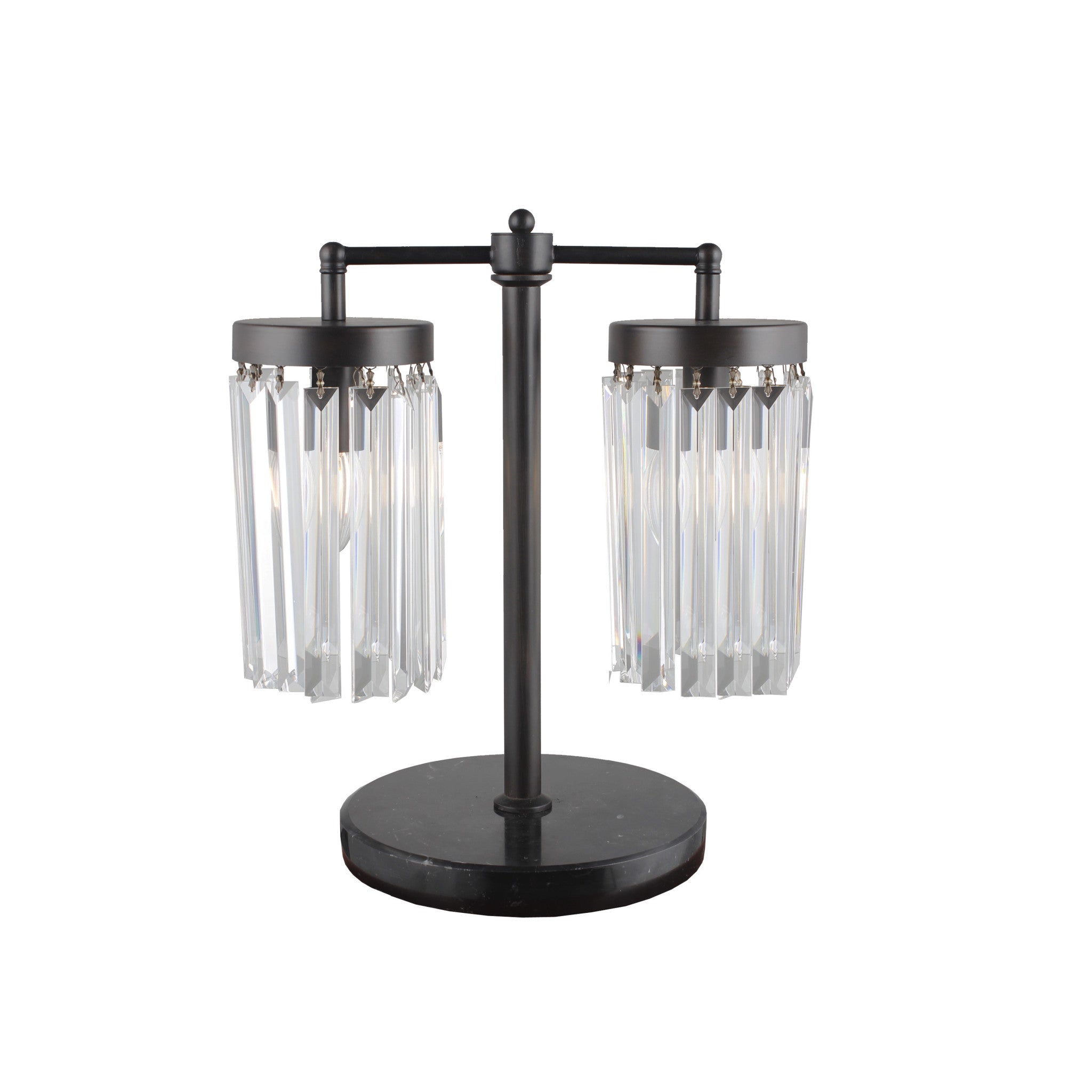 Homeroots 490803 18 X 15 X 6 In. Black & Faux Crystals Two Light Bedside Table Lamp