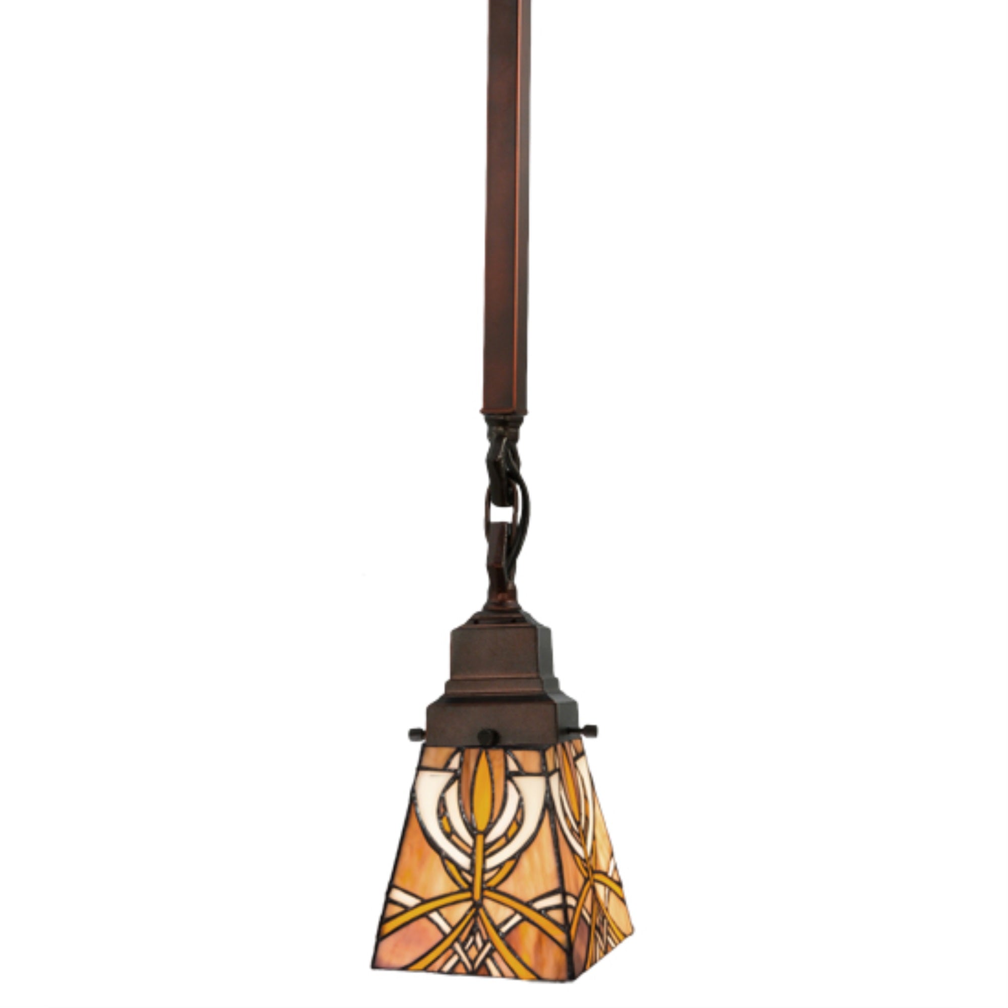 Meyda Tiffany Glasgow Bungalow 1 Light Mini Pendant - Wood, Tiffany Glass, Model 49134