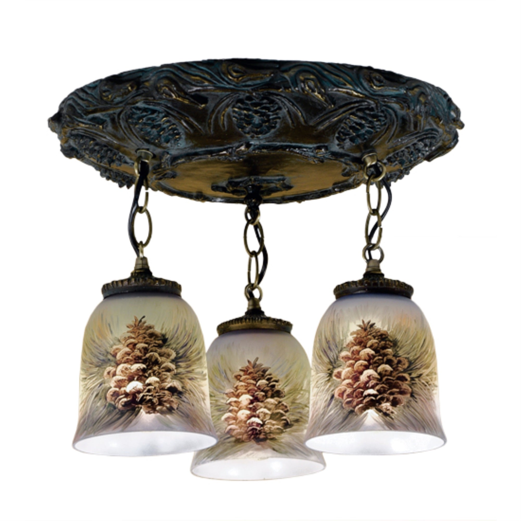 17 inch Wide Pinecone 3 Light Hand Painted Flushmount