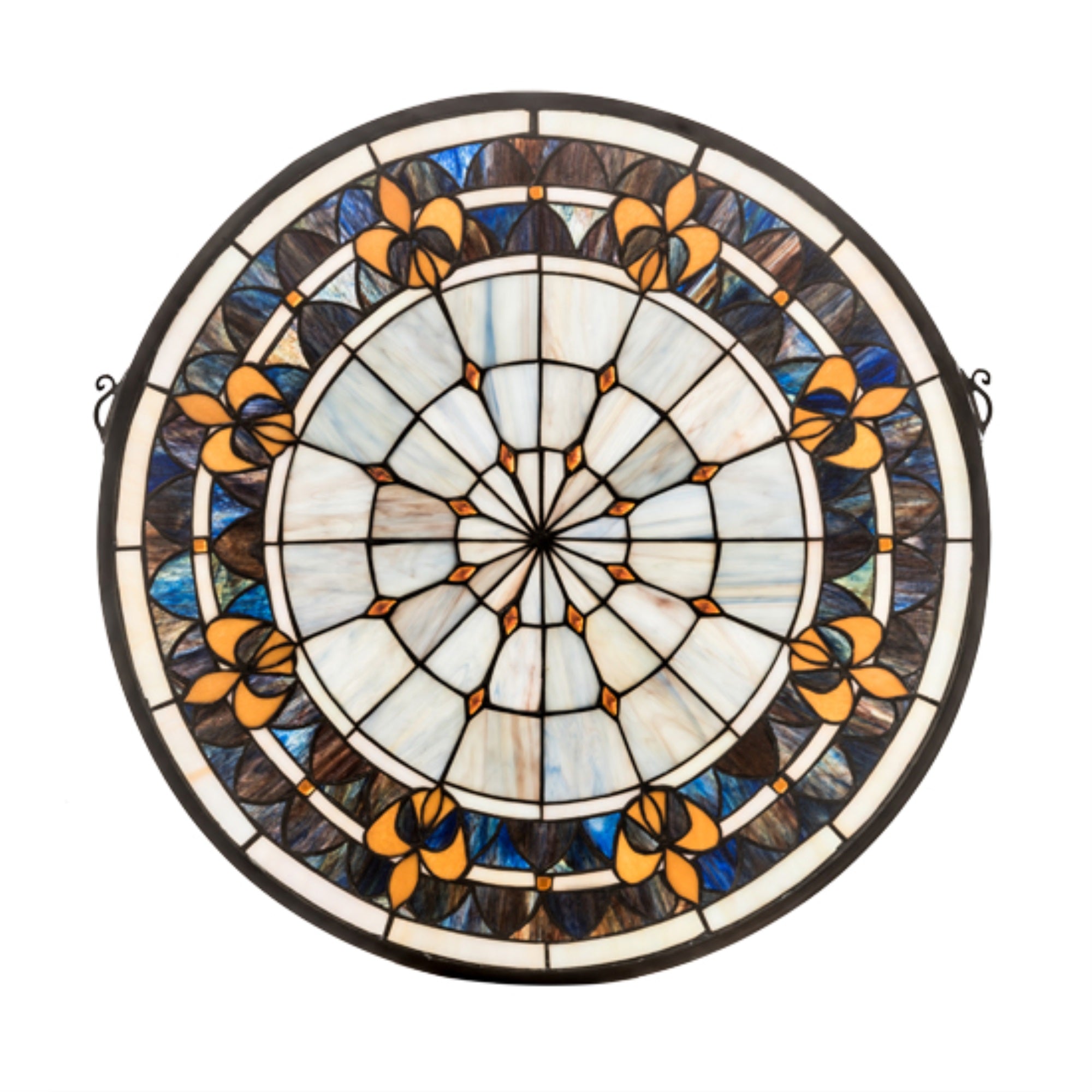 21 inchW X 21 inchH Fleurdelis Medallion Stained Glass Window
