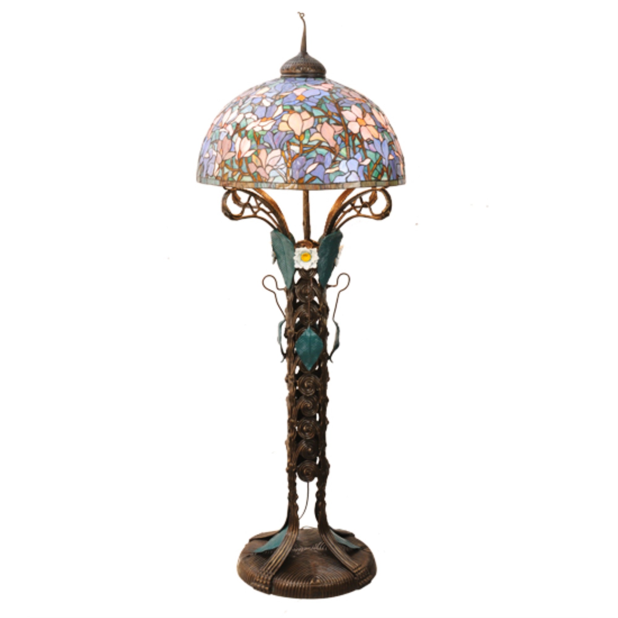 73 inchH Tiffany Magnolia Nouveau Floral Floor Lamp.601
