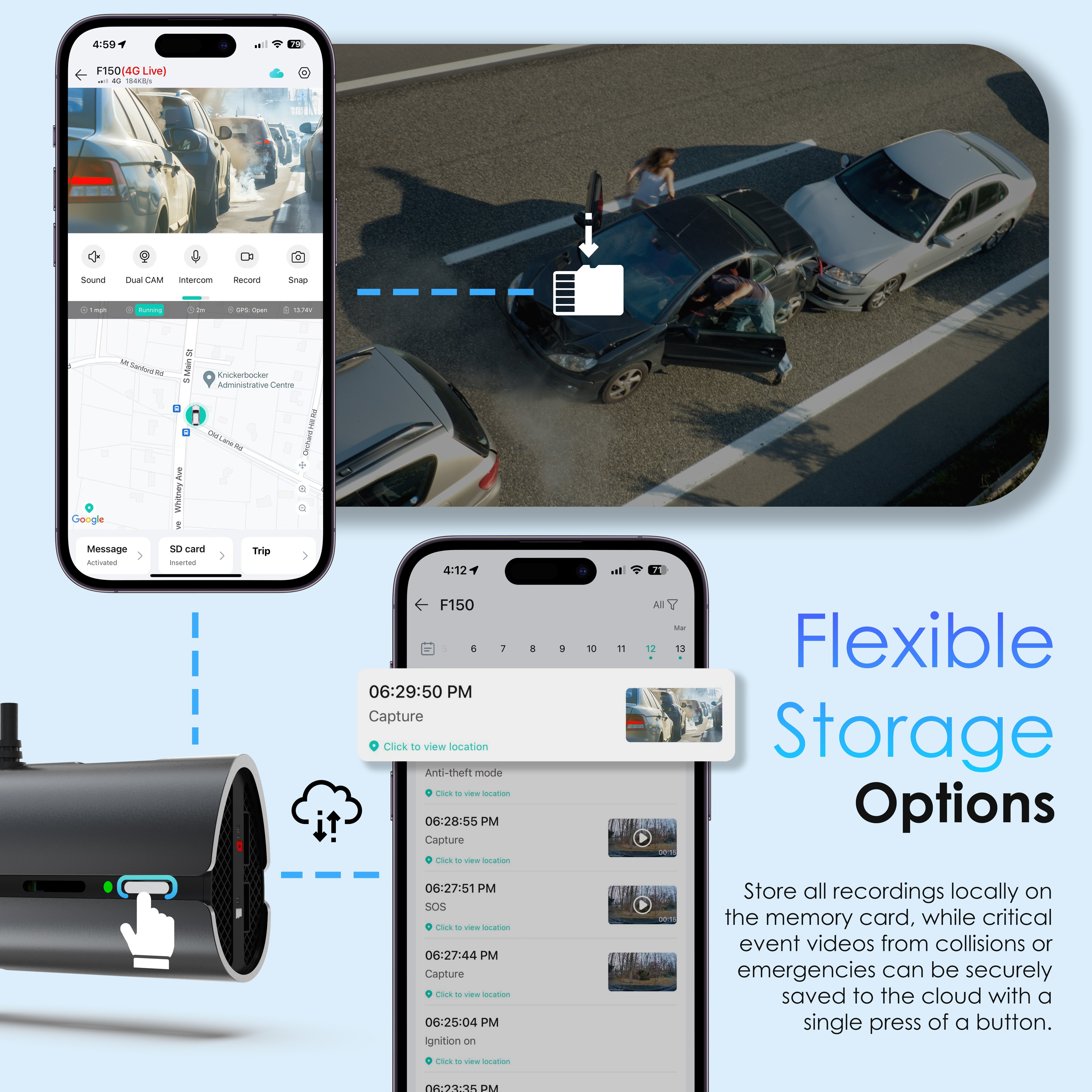 Rexing 4G LTE 2-Channel Dash Cam with GPS – 2.5K Front + 1080p Rear | Real-Time Remote Access & Alerts