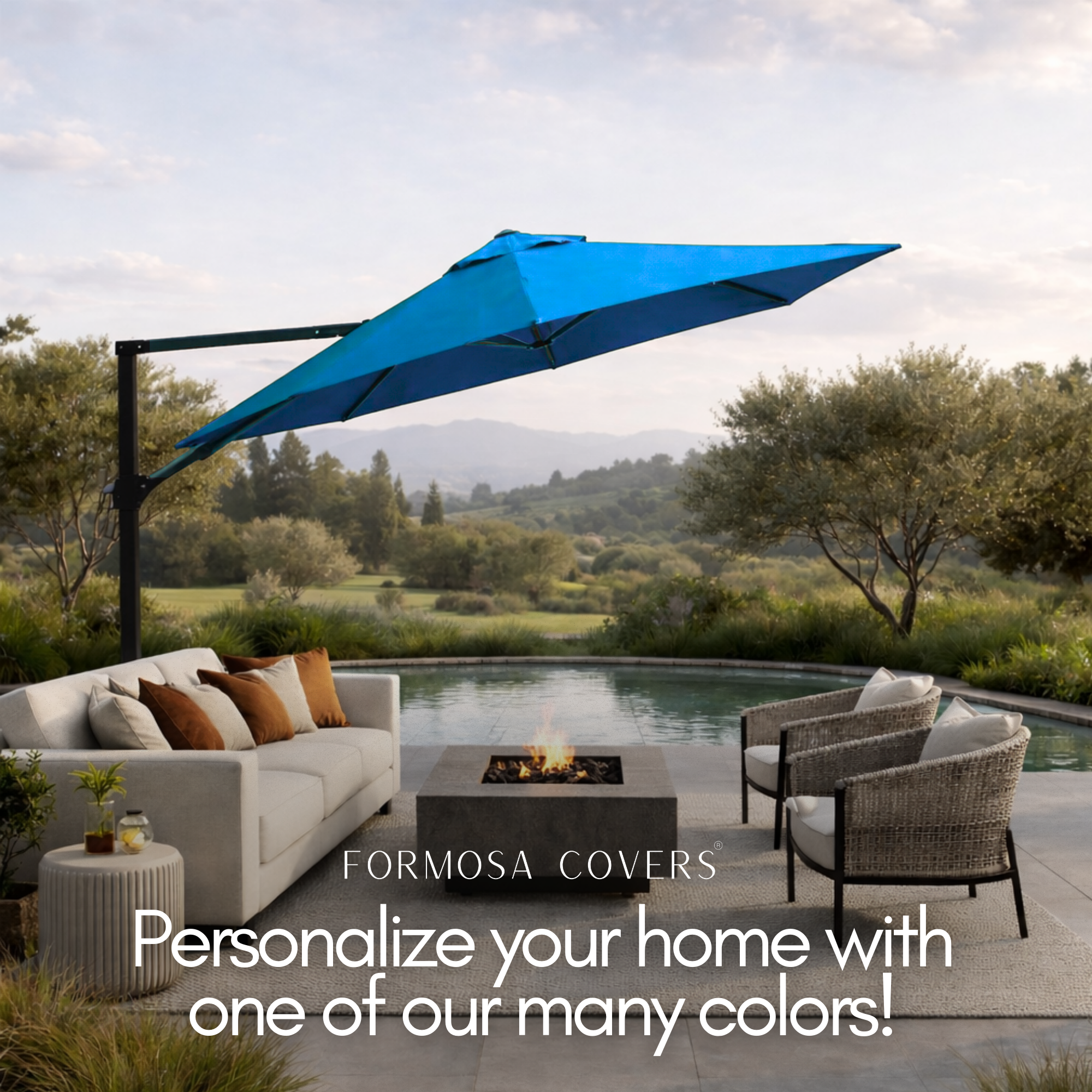 11 ft Cantilever Umbrella Replacement Canopy Supported Bar 8 Ribs Capri Blue Olefin Fabric