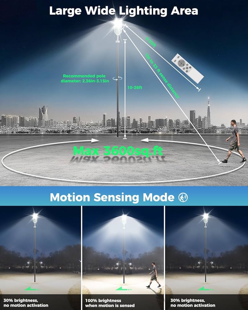 5000W Solar Street Lights Outdoor Waterproof 150000 Lumen Bright Heavy Duty Dusk to Dawn Parking Lot Lights, Large LED