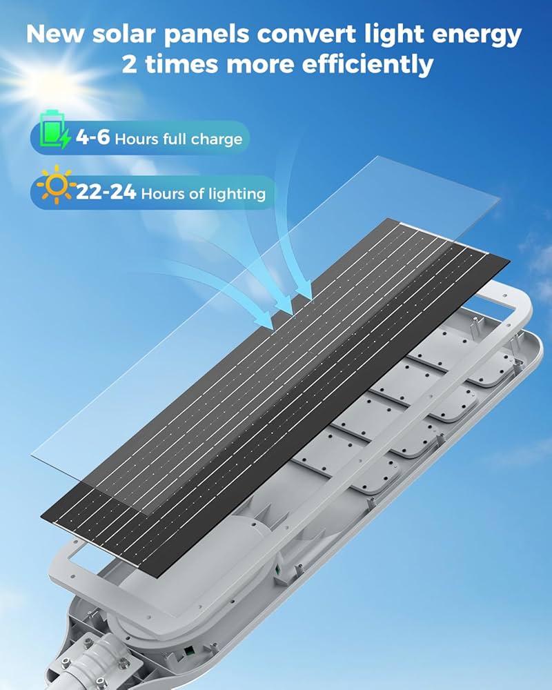 5000W Solar Street Lights Outdoor Waterproof 150000 Lumen Bright Heavy Duty Dusk to Dawn Parking Lot Lights, Large LED