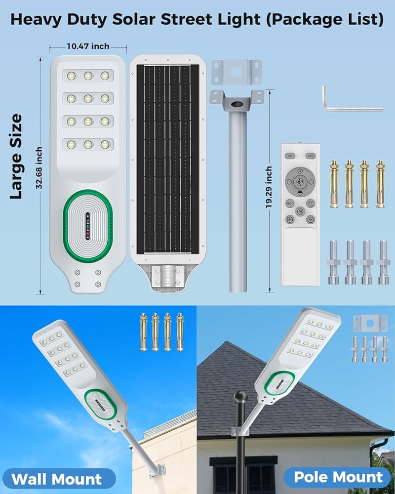 5000W Solar Street Lights Outdoor Waterproof 150000 Lumen Bright Heavy Duty Dusk to Dawn Parking Lot Lights, Large LED
