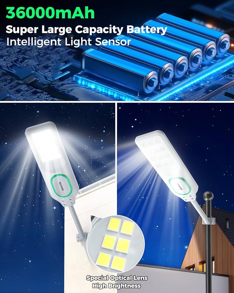 5000W Solar Street Lights Outdoor Waterproof 150000 Lumen Bright Heavy Duty Dusk to Dawn Parking Lot Lights, Large LED