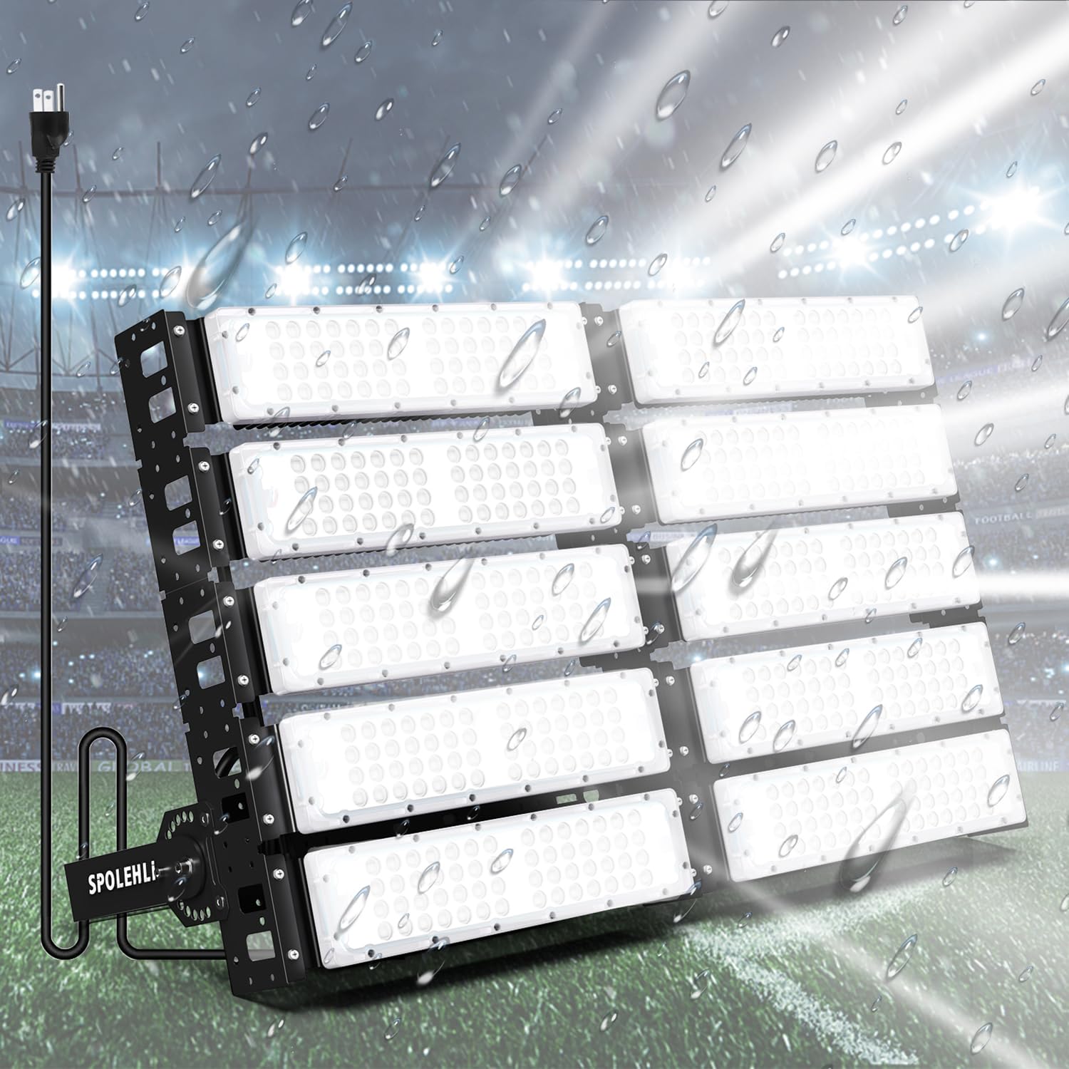 500W LED Stadium Flood Light – 80,000 Lumens, 3000W Equivalent Plug-In Commercial Arena & Sports Field Light, IP66 Waterproof, 6500K
