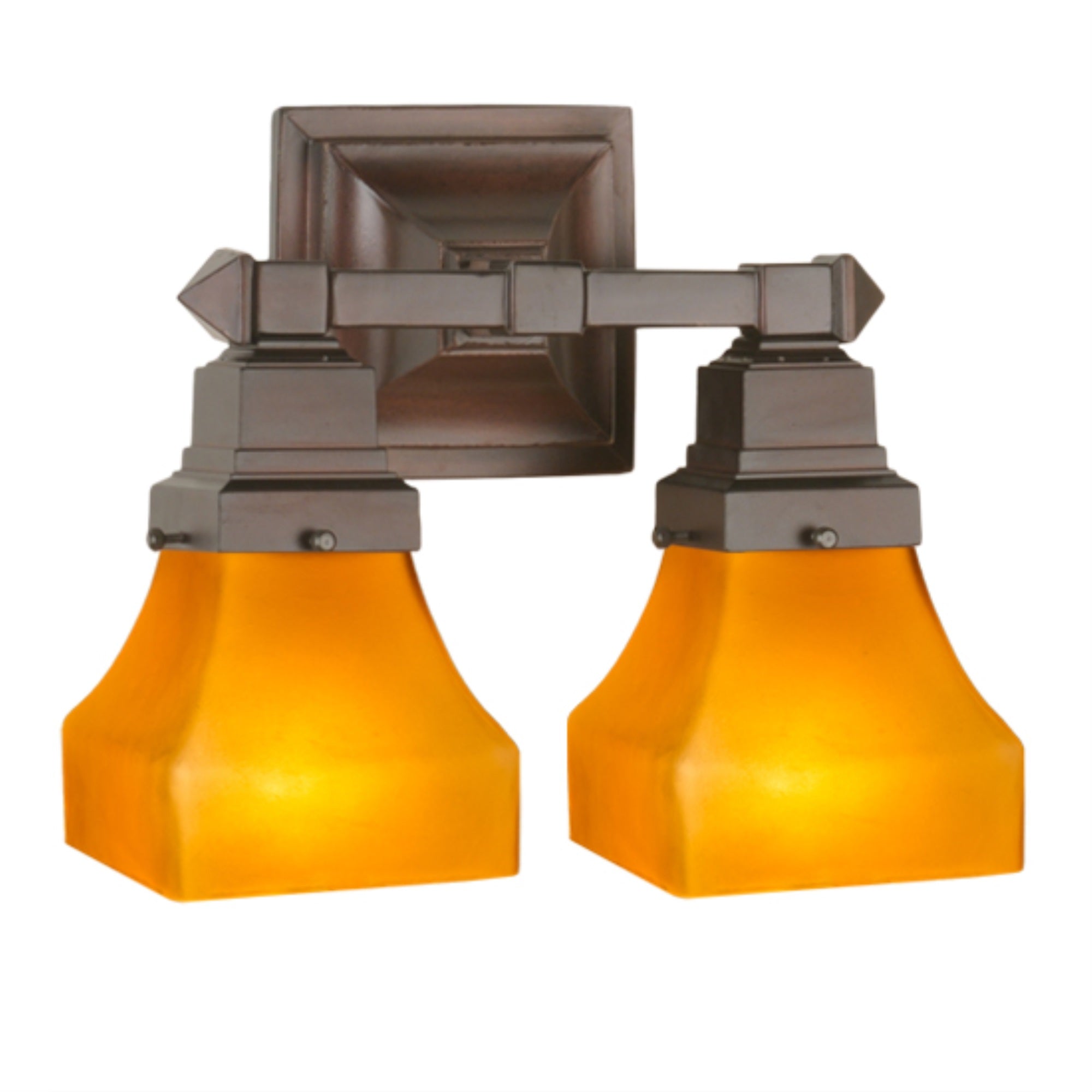 13 inchW Bungalow Frosted Amber 2 LT Wall Sconce