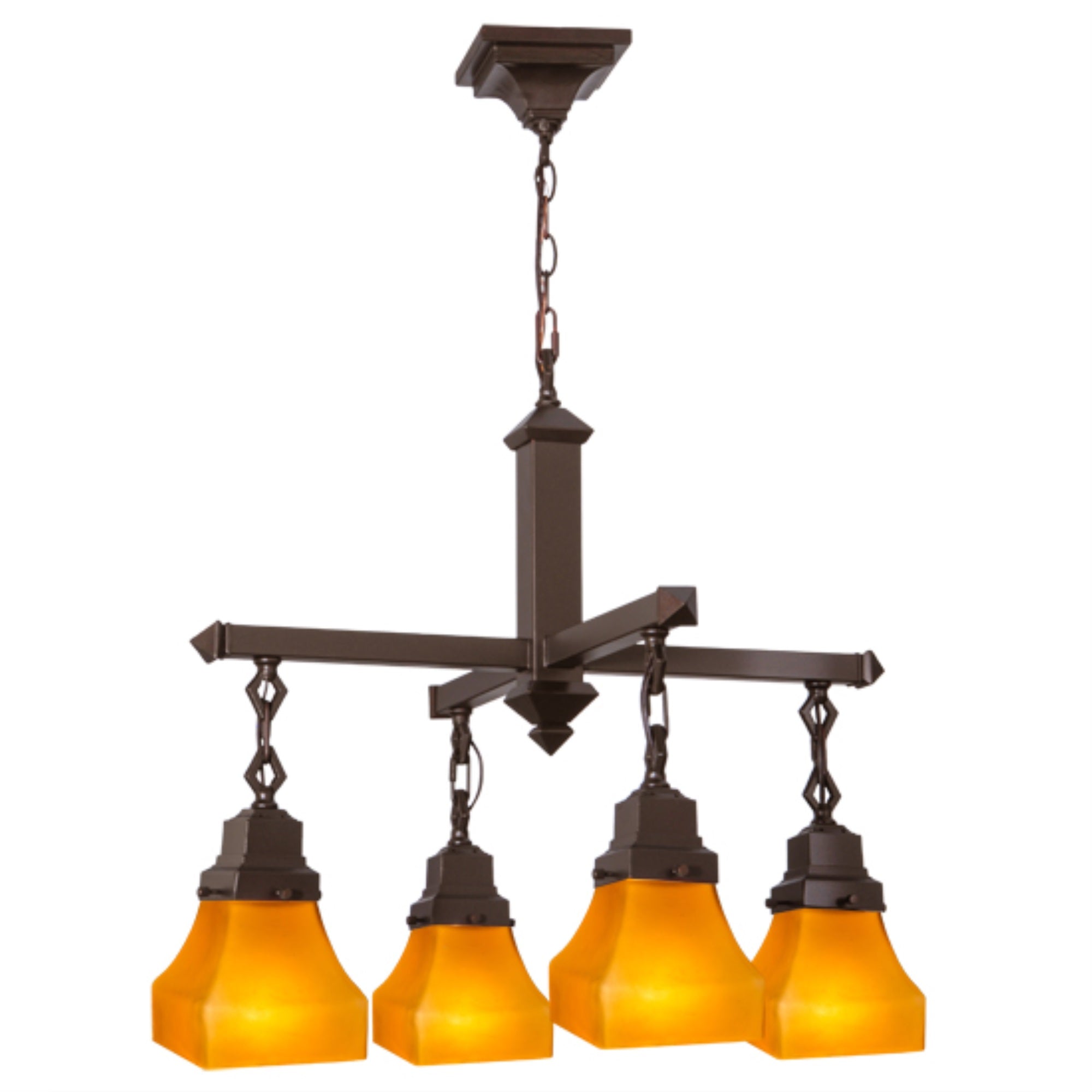 26 inchW Bungalow Frosted Amber 4 LT Chandelier