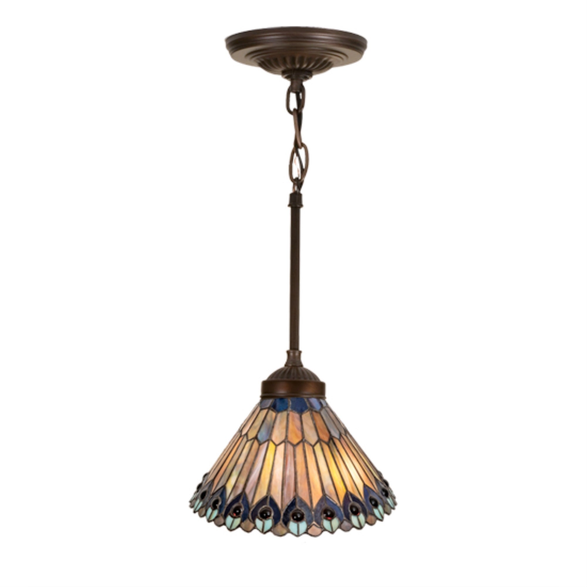 12 inchW Tiffany Jeweled Peacock Pendant