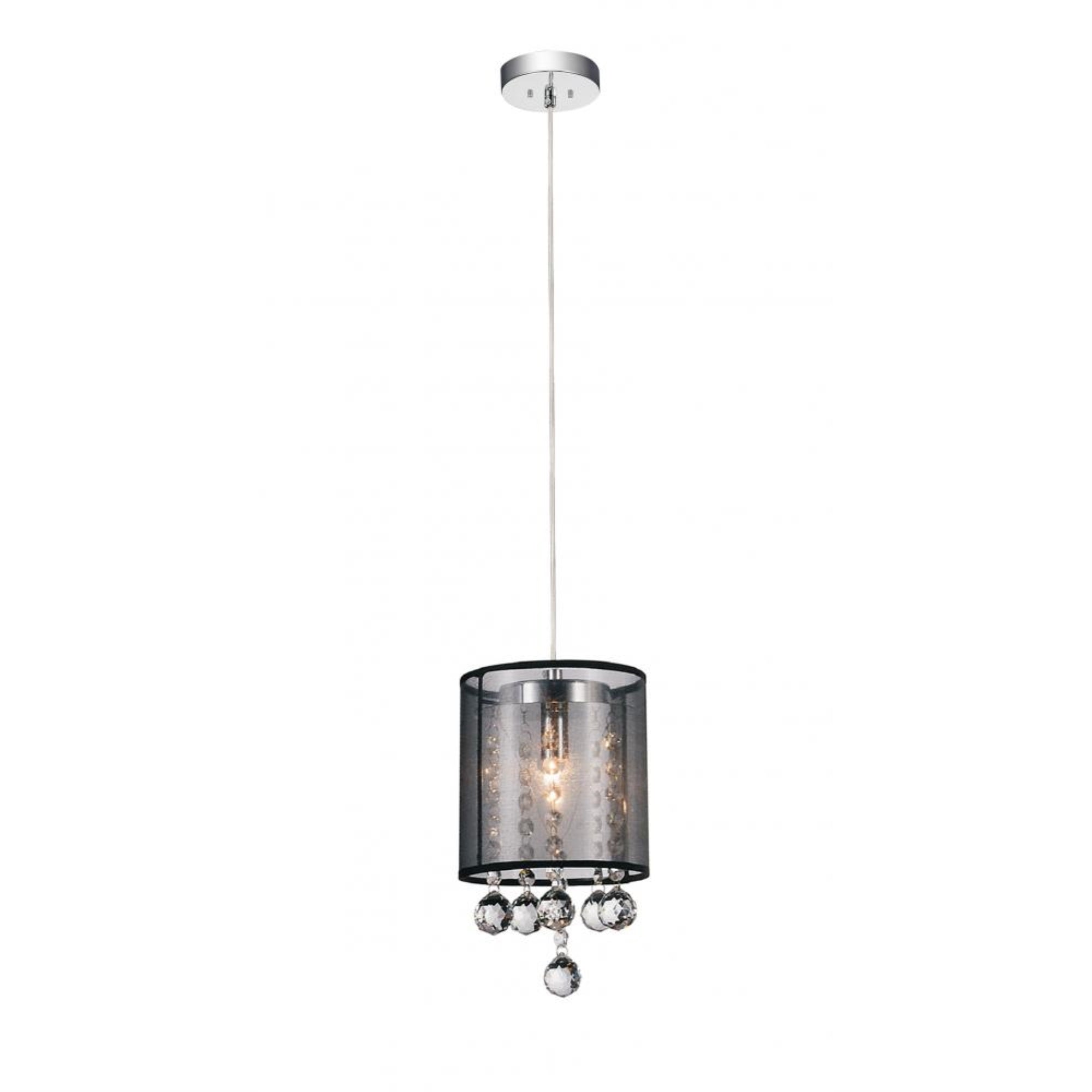 Cwi Lighting Chrome/Clear Metal Mini Pendant With Drum Shade - 1 Light Ceiling Fixture