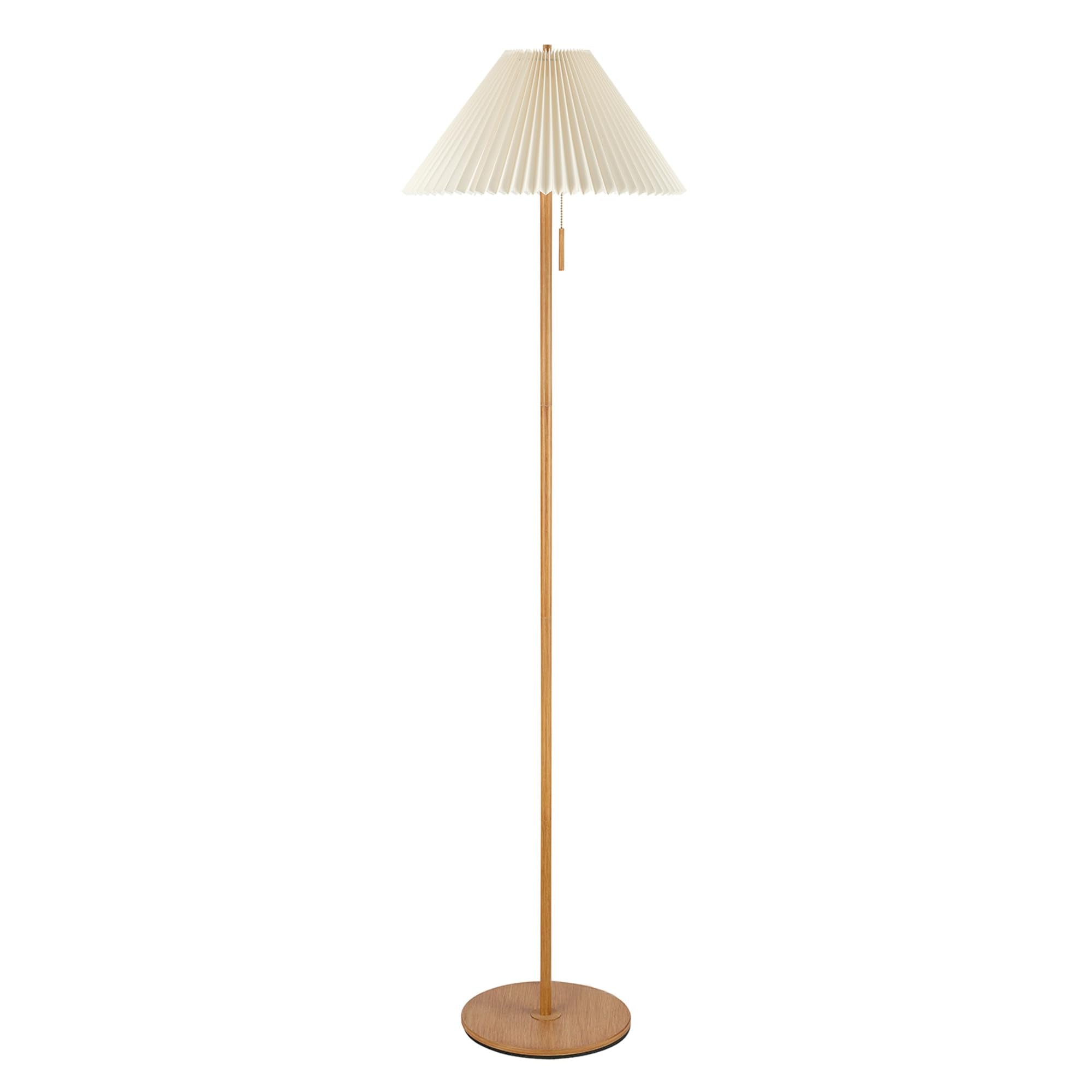 Globe Electric 61000053 62'' Floor Lamp, Wood Toned, Pleated Fabric Shade, Flat Base, Pull Chain Switch on Socket, Reading Light