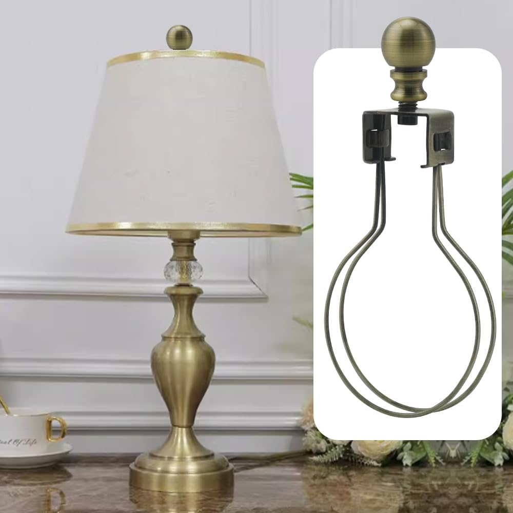 Asjeumt 2Pcs Lamp Shade Light Bulb Clip Adapter Kit, Bronze Lampshade Holder Adapter With Round Top Finial, No Harp Required, Cl