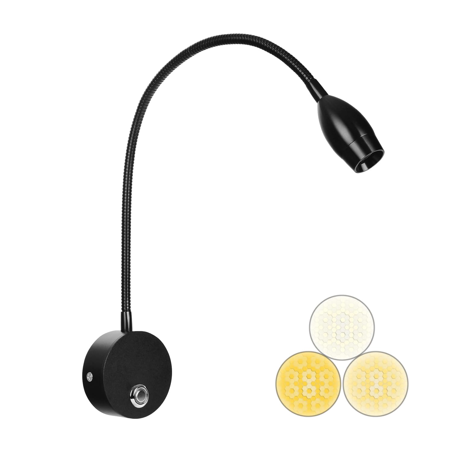 Adust LED Touch Dimmable Reading Lamp, Wall Mount, Adjustable Color Temperature, 3000K-6000K, Black, Model RL-2