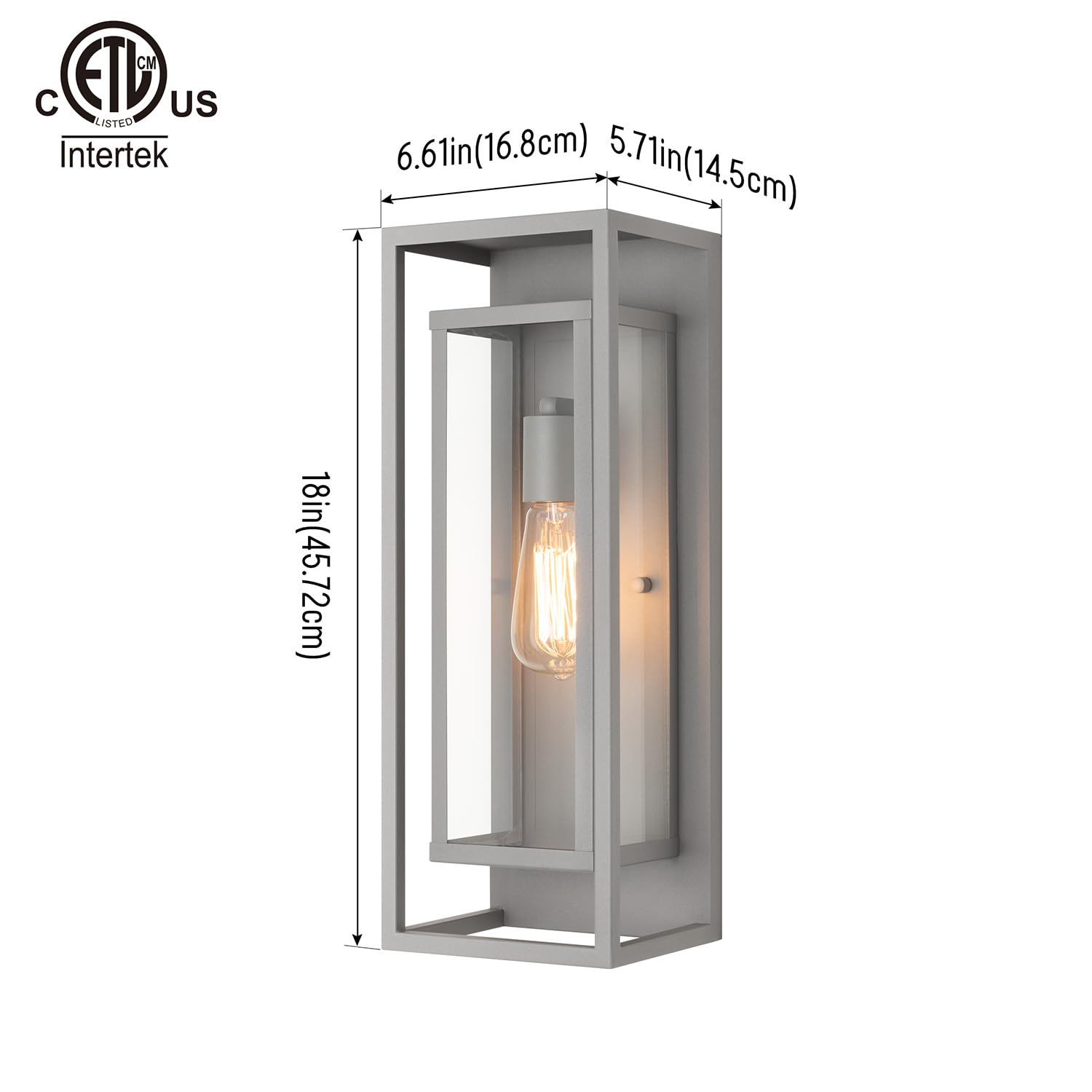 Mirrea 18'' Classic Outdoor Wall Sconce 1 Light In Rectangular Metal Frame And Clear Glass Shade Waterproof Porch Light Patio Li