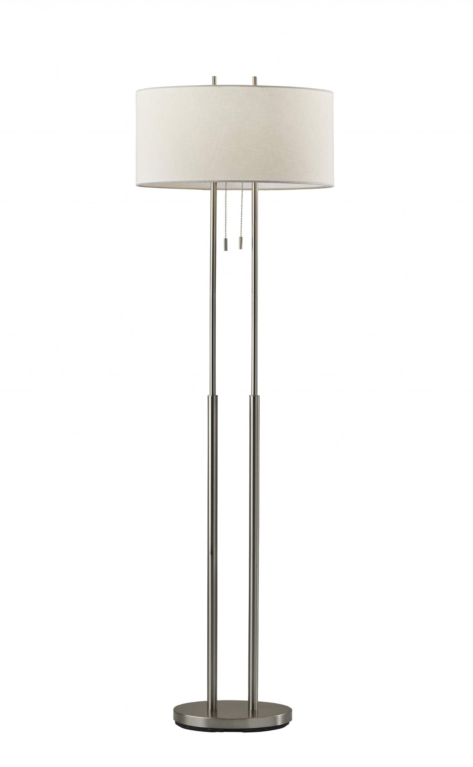 Homeroots Dual Pole Floor Lamp In Brushed Steel Metal