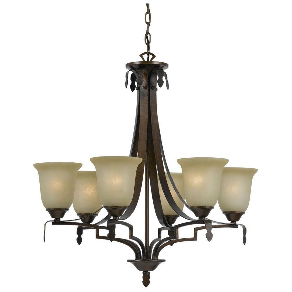 Cal Lighting FX-3506/6 60-watt X 6 Dabois Hand Forged Iron 6 Light Chandelier with Glass Shades