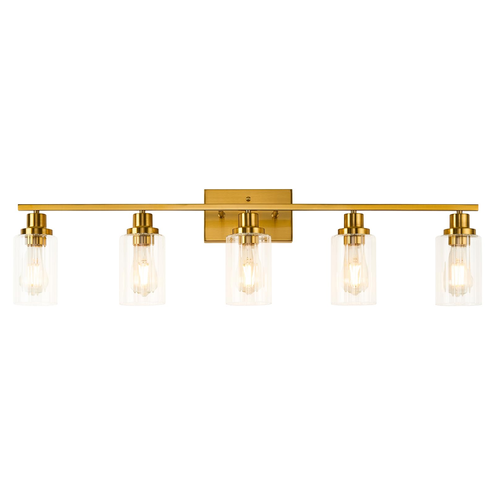 Jonsi 5-Light Brushed Gold Bathroom Vanity Light Fixture with Glass Shade, 40.2 Inch, E26 Wall Sconces for Bathroom and Hallway