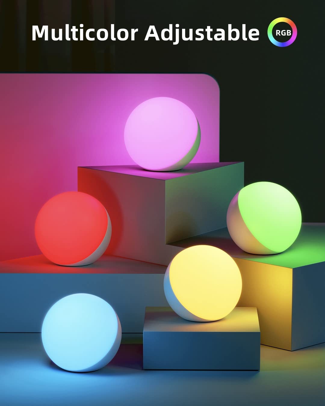 EASEMO Touch Lamp - RGB Color Changing Bedside Lamp, Dimmable LED Table Lamp, White, Model b19772bd-7c87-4646-afb2-755505277