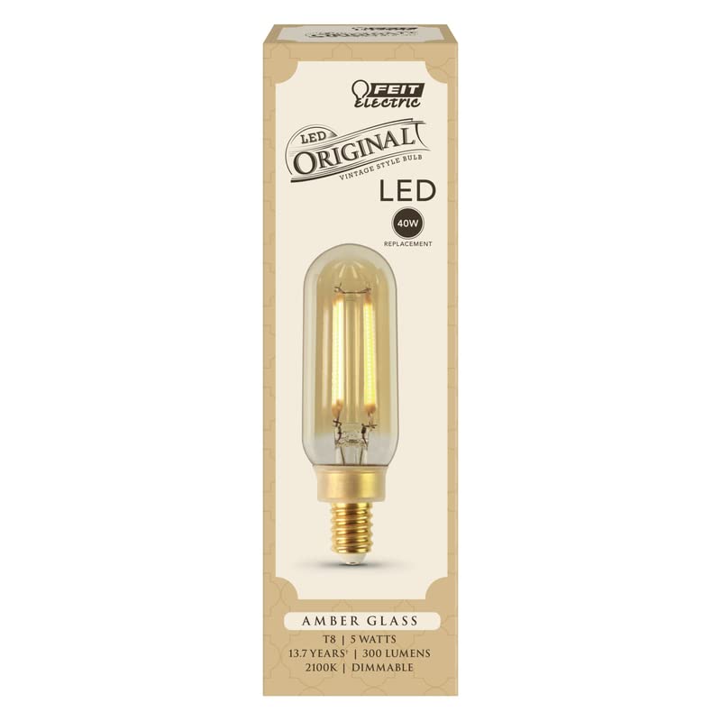 Feit Electric LED DIM T8 E12 40W Bulb, Clear, One Size, Plastic, Model T8C/VG/LED