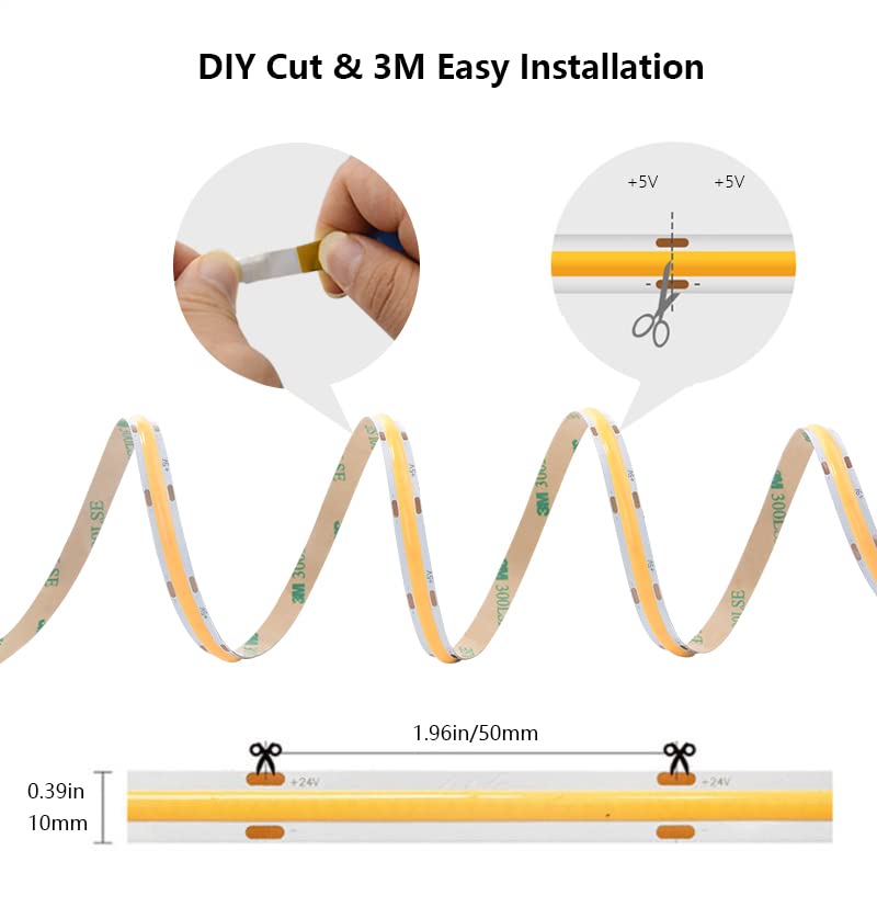 Glpe Cob Led Lights For Bedroom, Usb Powered, 16.4Ft 1600Leds, Warm White Strip Lights, Dimmable, Flexible, 3M Adhesive Tape, Fo