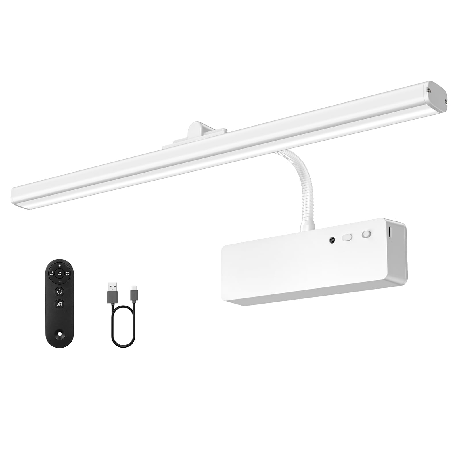 Racokky Picture Light, 15.35inch Wireless Art Light, 5400mAh Battery, Remote, Dimmable, 3 Color, White, Model L300-White
