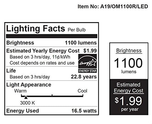 Feit Electric A19 LED Bulb, 16W/75W, Soft White, Model A19/OM1100R, Copper