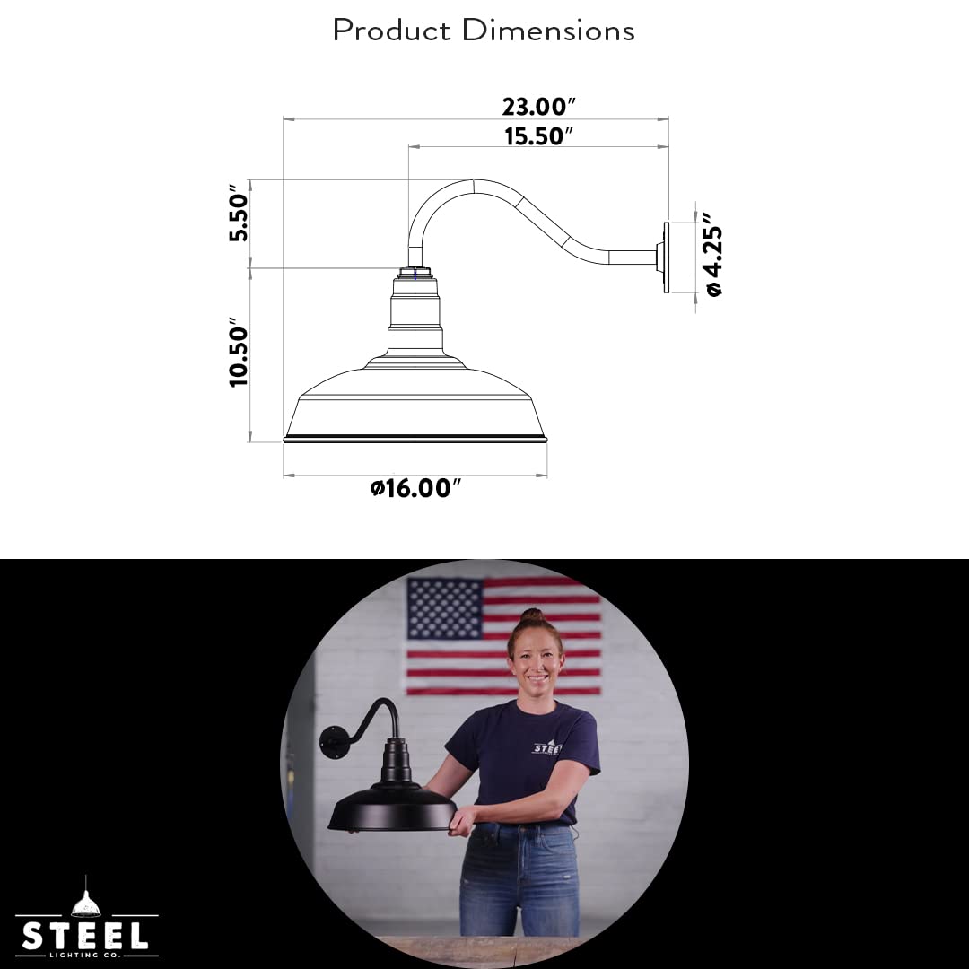 Steel Lighting Co. Gardena Barn Light, 16&quot; Gooseneck, Dusk To Dawn, Red Outdoor Wall Fixture