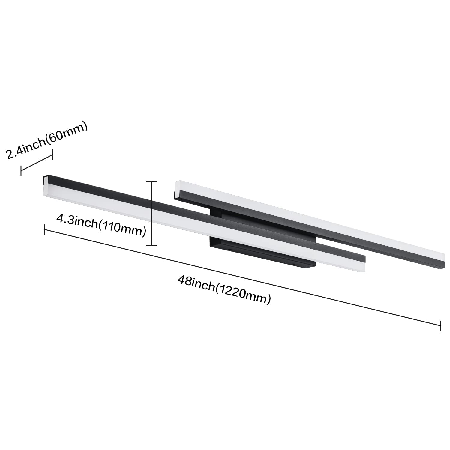 PRESDE 48" Dimmable Bathroom Vanity Light - Modern Black LED Fixture, 3 Color Temperatures, Model 6660