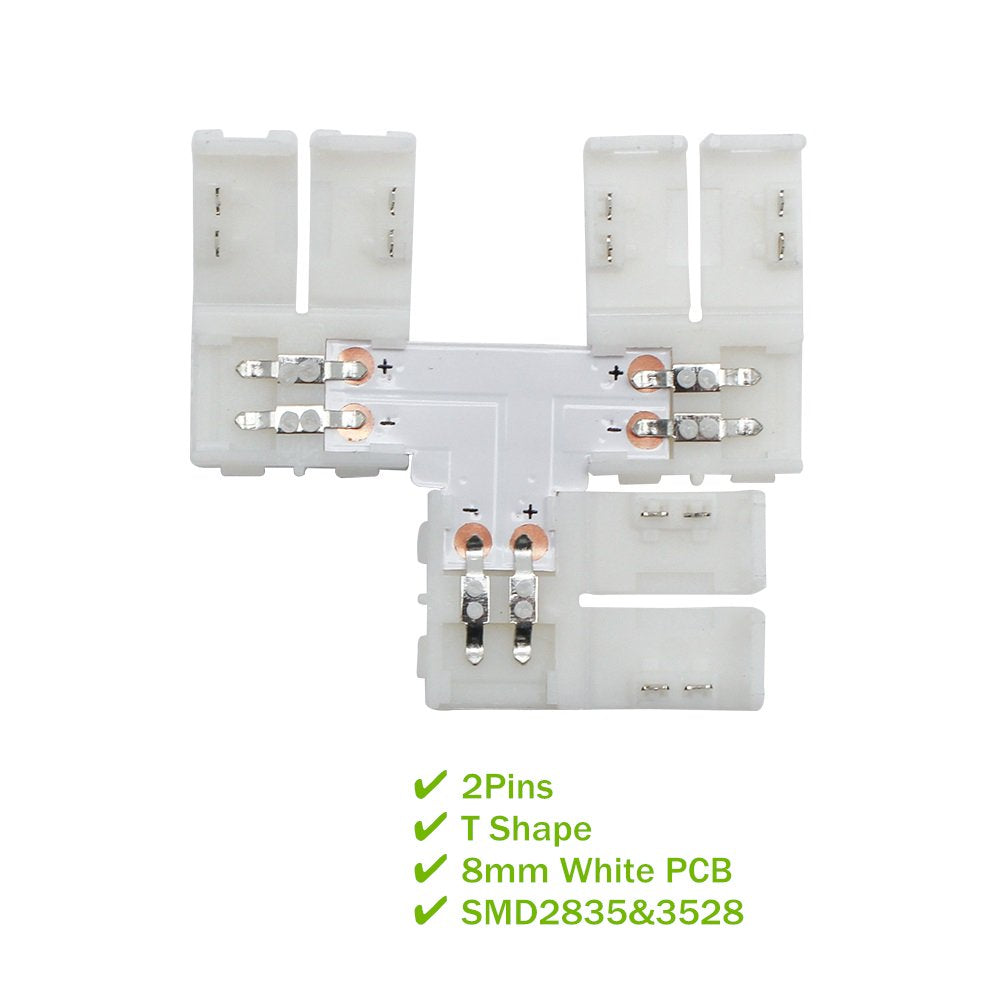 Lightingwill 10Pcs/Pack T Shape Solderless Snap Down 2Pin Conductor Led Strip Connector For Quick Splitter Connection Of 8Mm Wid