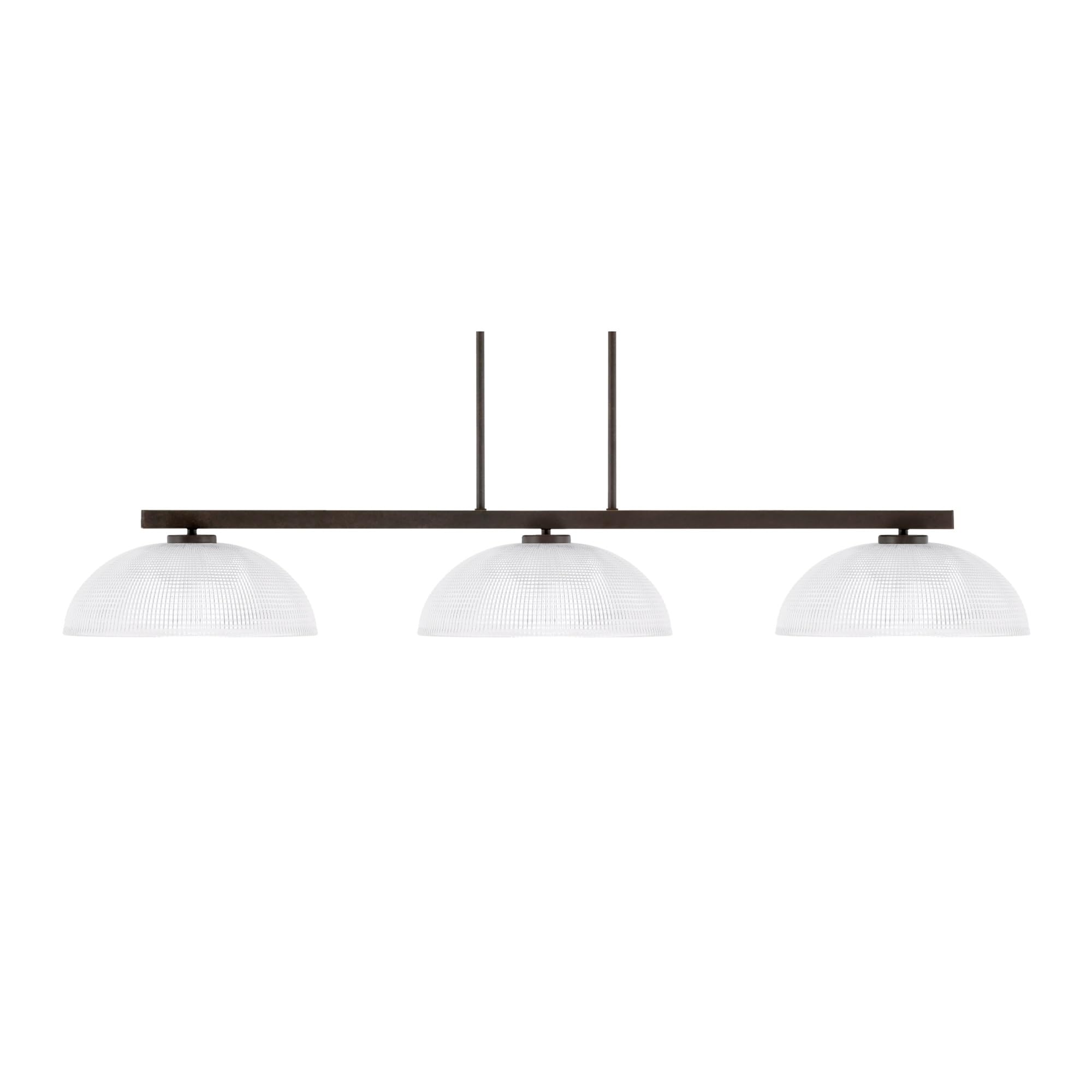 Toltec Lighting Atlas 3 Light Bar, Dark Granite Finish, Clear Ribbed Glass, 13in