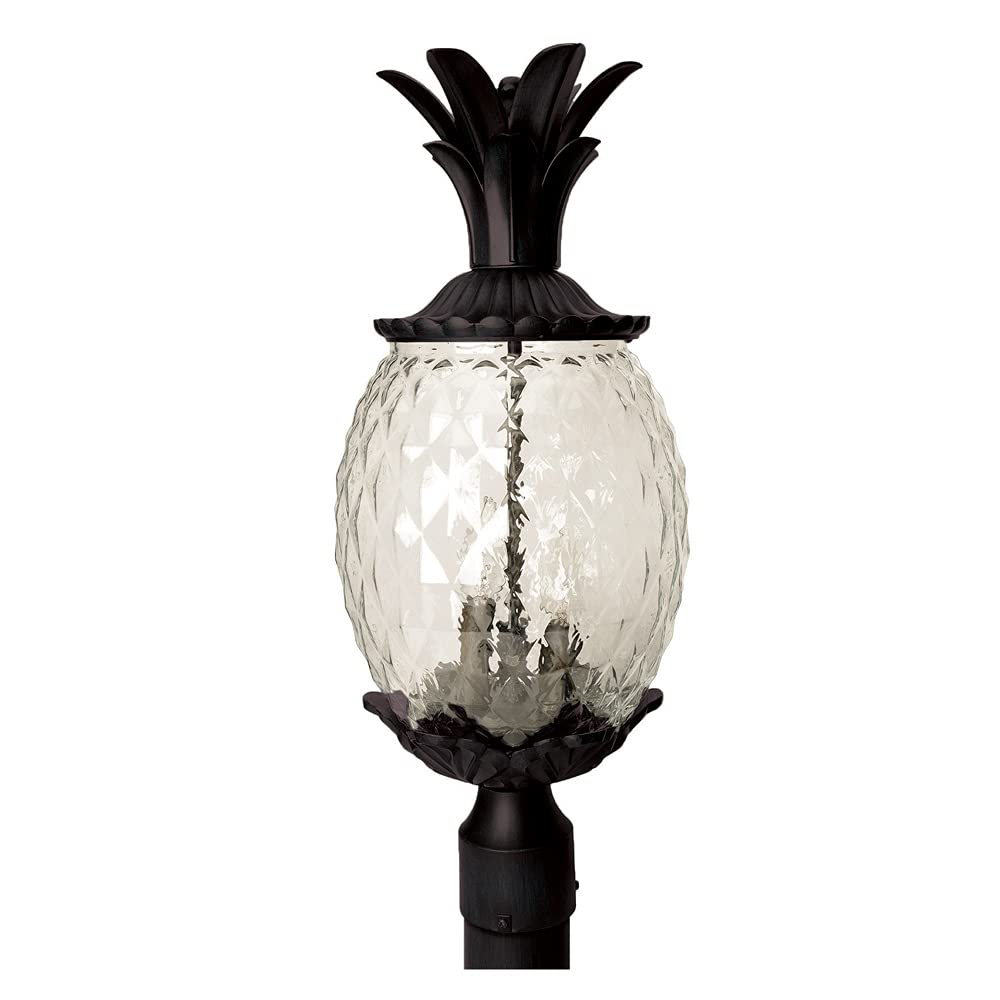 Acclaim Lighting | 7517BK | Lanai Collection | Large Outdoor Post Mounted Pineapple Dimmable Lantern | Durable Anti-Rust Cast Aluminum | Three Light in Matte Black | Showcases Style and Hospitality