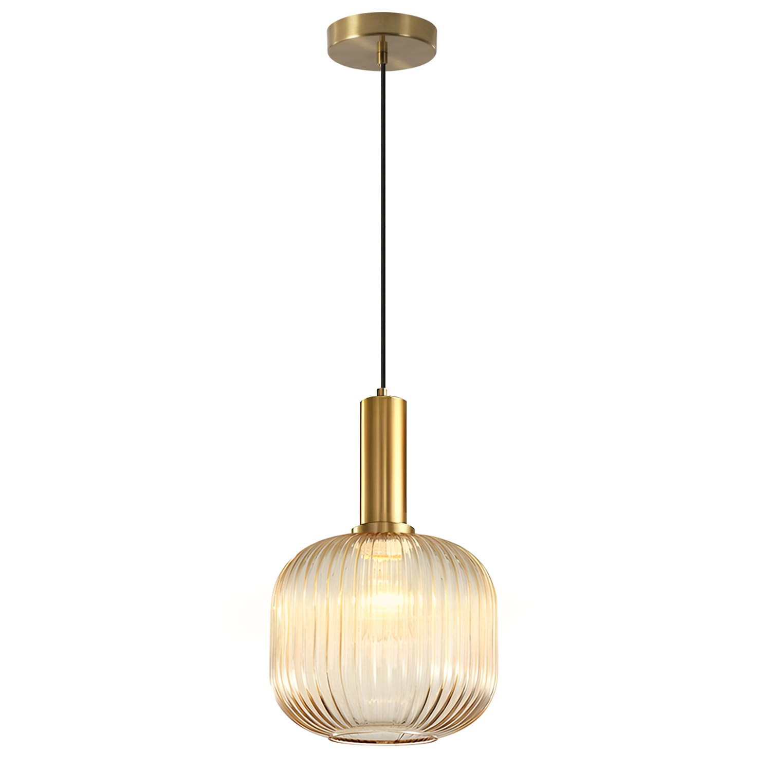 KCO Amber Glass Globe Pendant Light Mid Century Modern Metal Fixture 20cm L1162-A