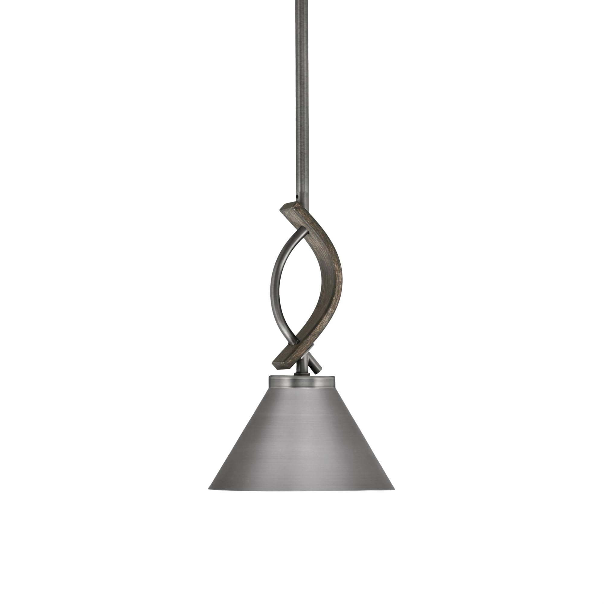 Toltec Lighting Monterey Stem Hung Mini Pendant, Graphite Metal Shade, Distressed Wood-Look Finish, 7in
