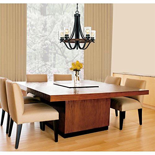 Westinghouse Barnwell 5-Light Indoor Chandelier, Textured Iron Finish, Clear Hammered Glass, Model 6331900