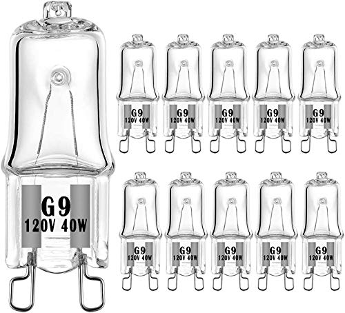 YBEK G9 Halogen Bulb 120V 40W T4 Type 2 Pin Base for Range Hood Lights  Bathroom Light Bulbs  Microwave Ovens Candle Warmer Light Bulbs  Dimmable Warm White (10 Pack)