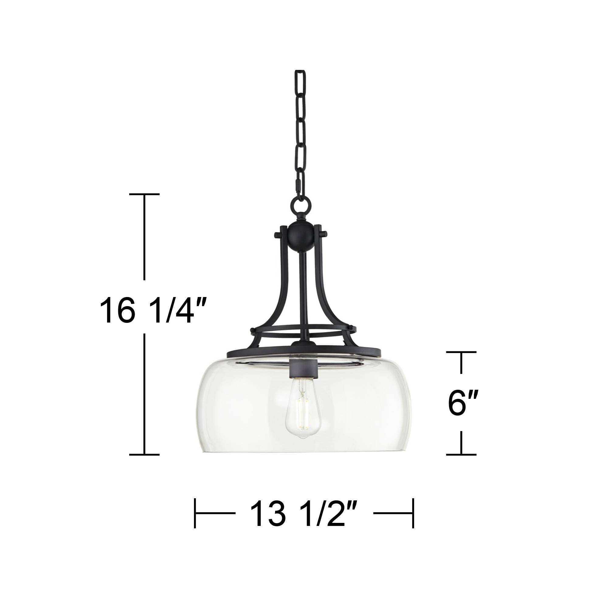 Franklin Iron Works Pendant Light - Black Metal & Clear Glass, 13.5" Wide, 16" High, Farmhouse Style for Kitchen, Living Room, Dining Room