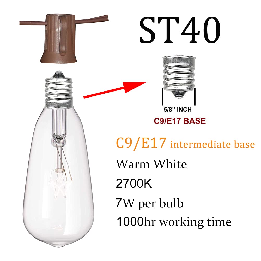 GOOTHY Outdoor String Lights, 10FT, 11 Clear Edison Bulbs, C9/E17 Base, Vintage Brown, UL Listed for Backyard Wedding Garden Decor