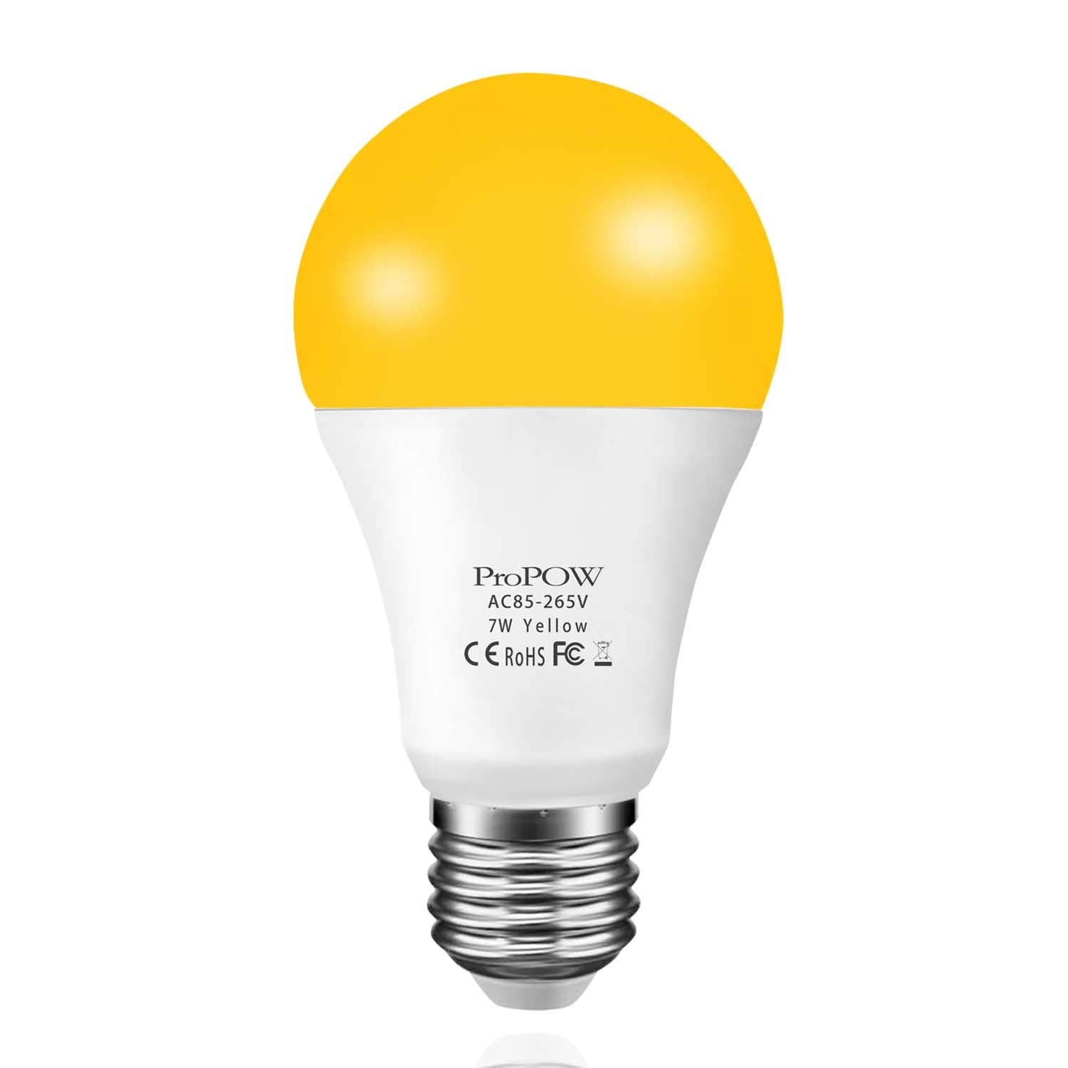 Propow Yellow Bug Light Bulb, 7W Dusk To Dawn Bug Light Bulbs 40W Equivalent Light Sensor Bulb A19 Smart Auto On/Off Led Bulbs O