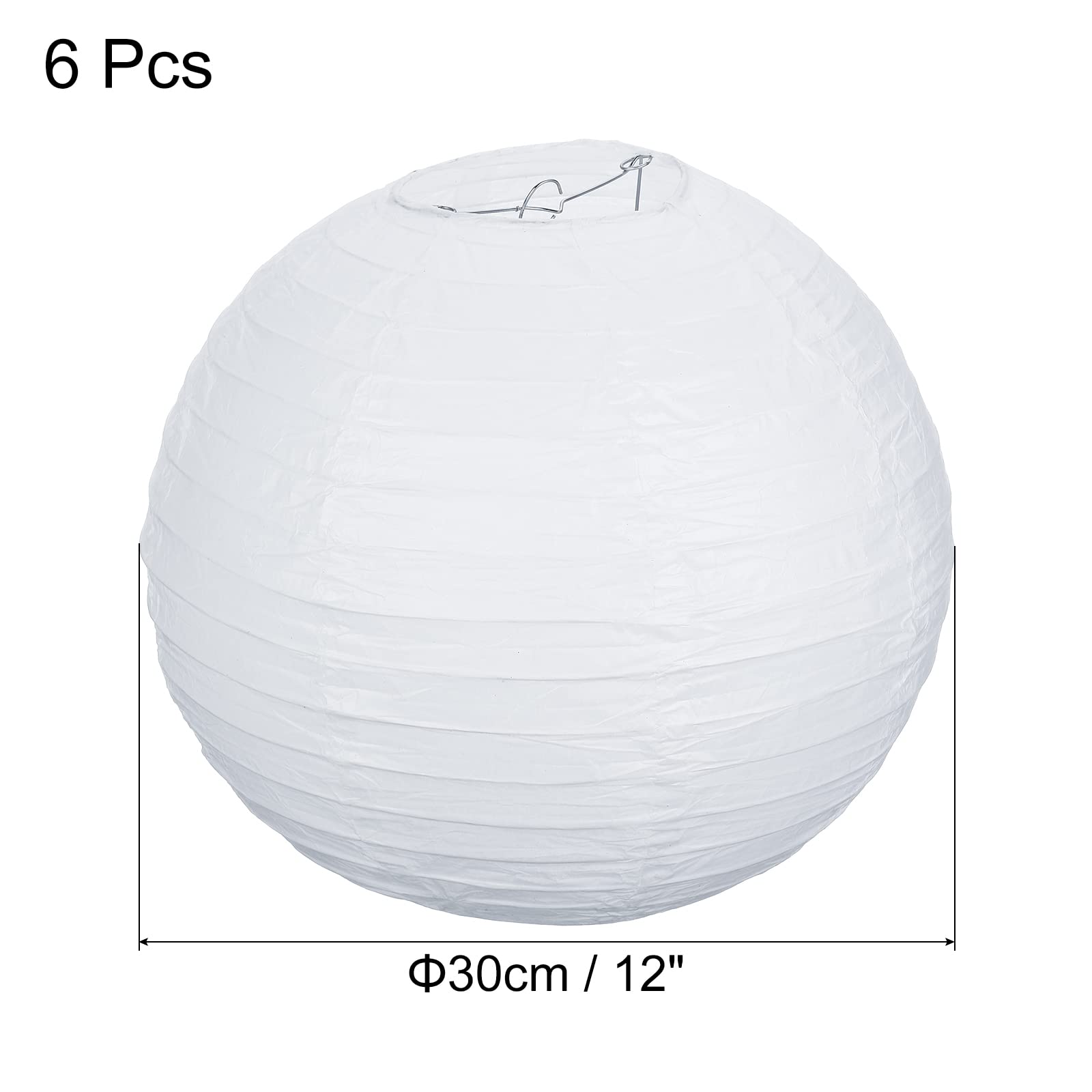 Patikil 12 Inch Paper Lanterns, 6 Pack Round Folding Hanging Lamp Shade For Wedding Home Party Festival Celebration, White