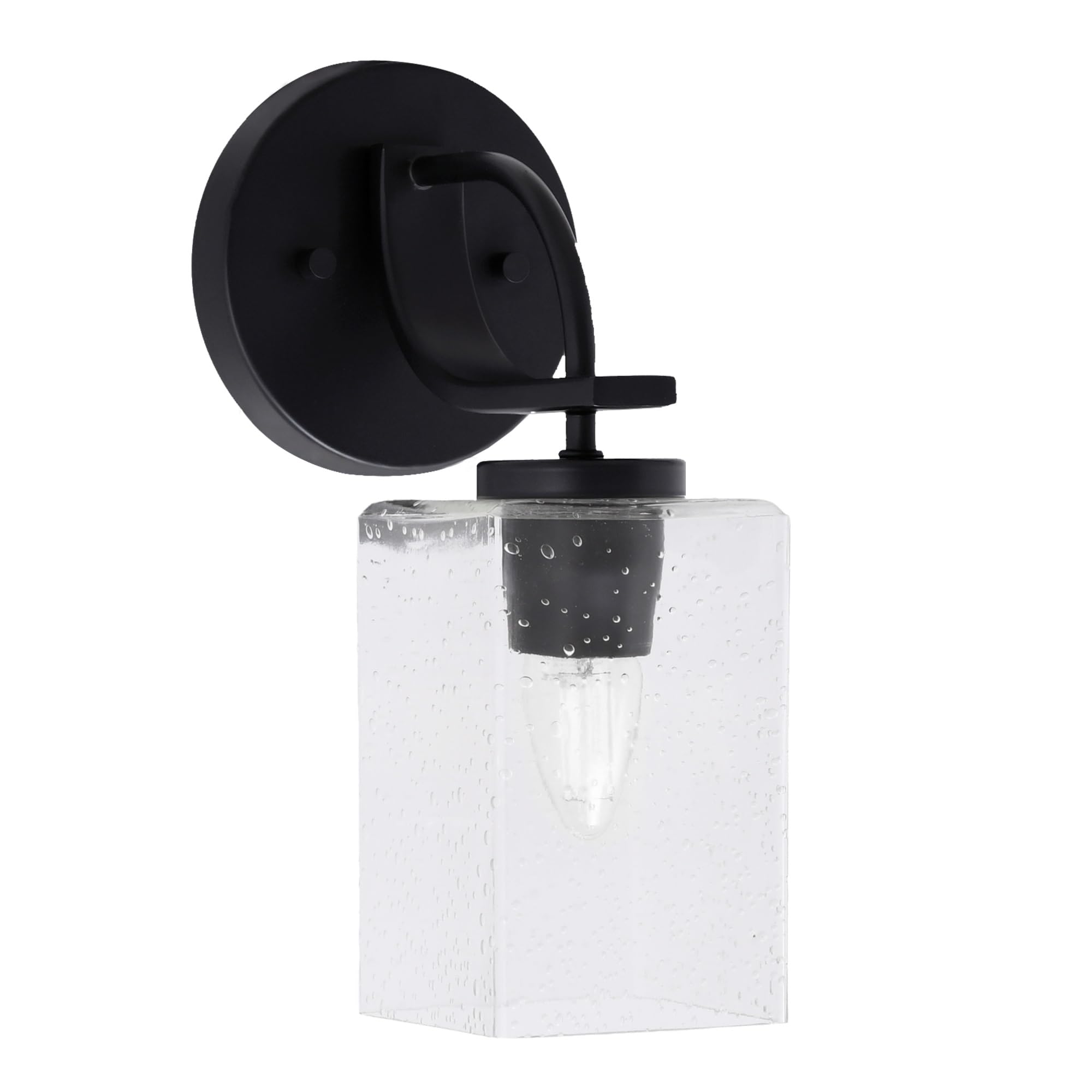 Cavella 1 Light Wall Sconce Shown In Matte Black Finish With 4" Square Clear Bubble Glass